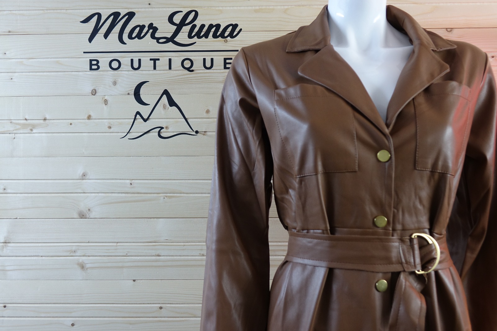 MarLuna Kemerli Suni Deri Midi Elbise – Kahve (S-M-L)