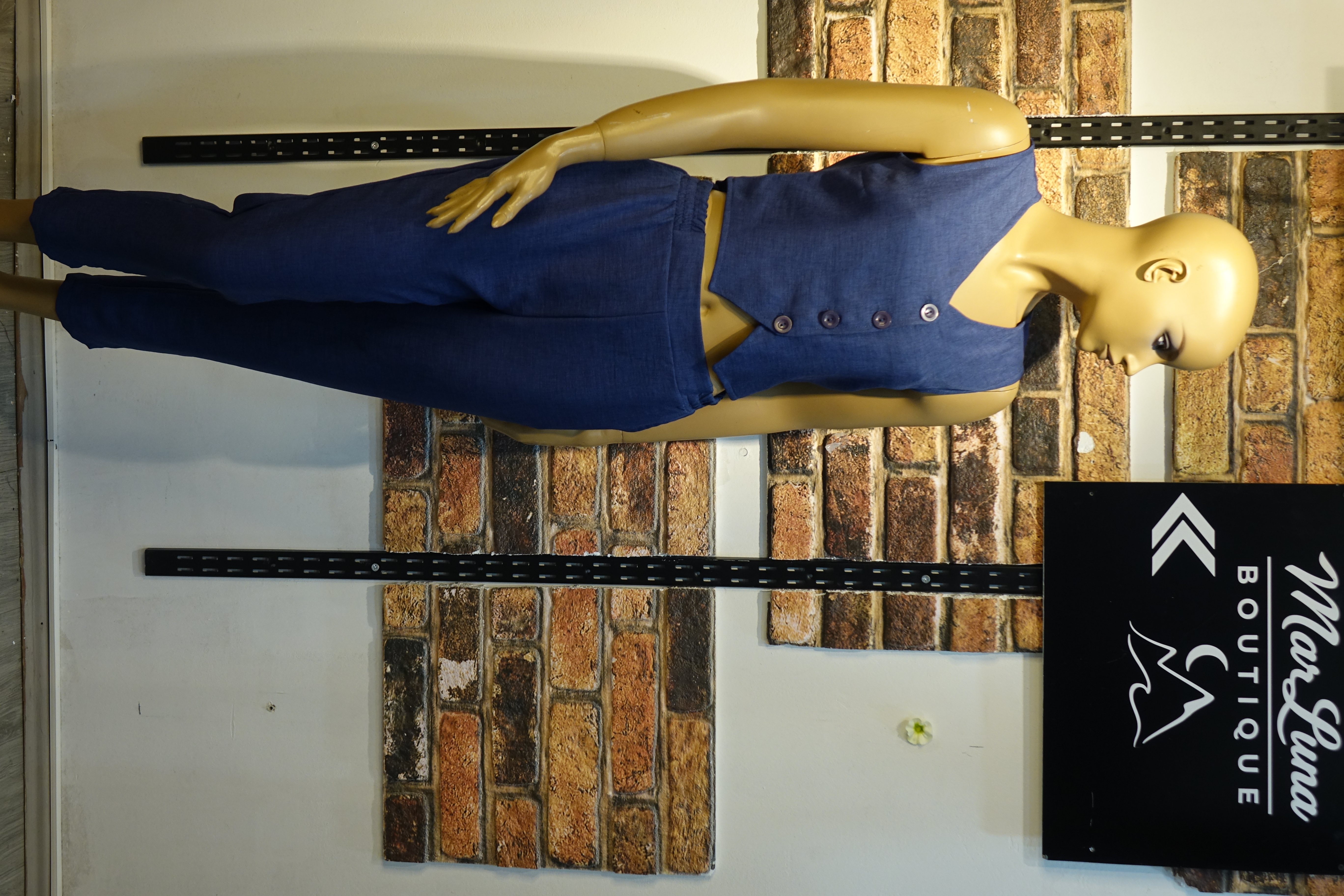 Lacivert Kadın İkili Takım – Düğmeli Crop Yelek ve Yüksek Bel Pantolon Takım | MarLuna