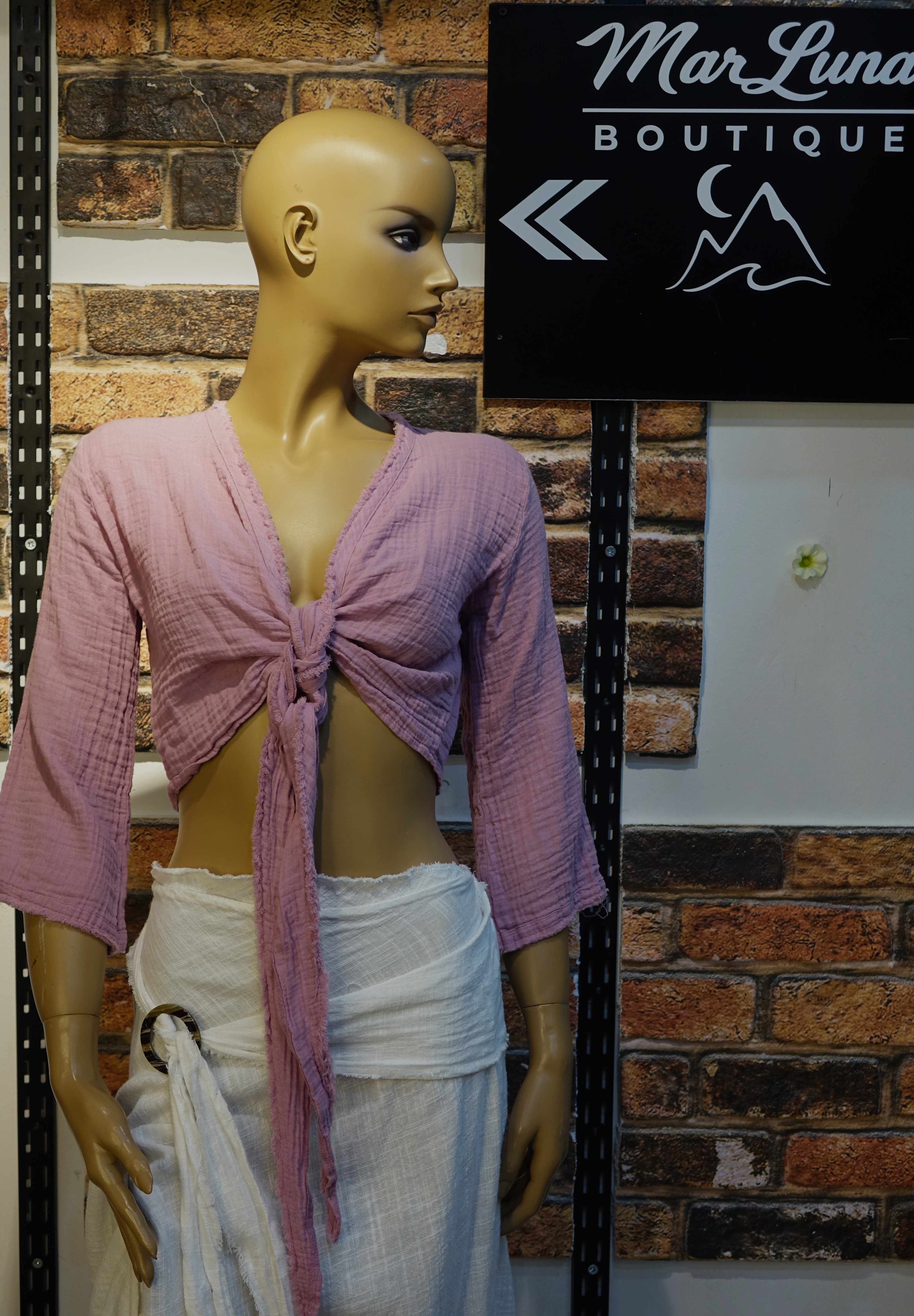 Gül Kurusu Kadın Bağlamalı Crop Bluz – Bohem Yazlık Kadın Üst | MarLuna