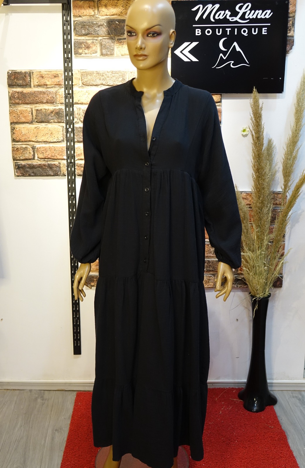 Siyah Tonlu Kadın Uzun Gömlek Elbise