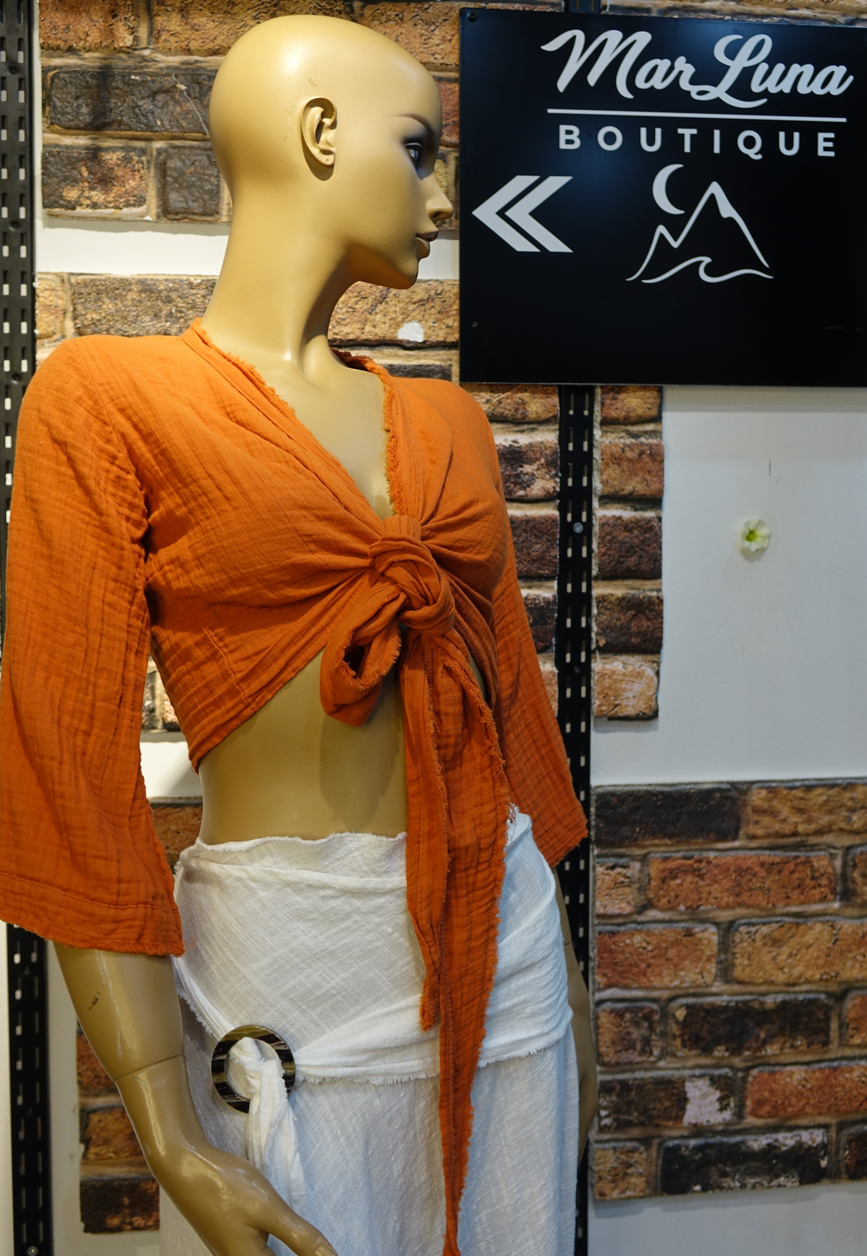 Kiremit Kadın Bağlama Detaylı Crop Bluz – Bohem Yazlık Kadın Üst | MarLuna