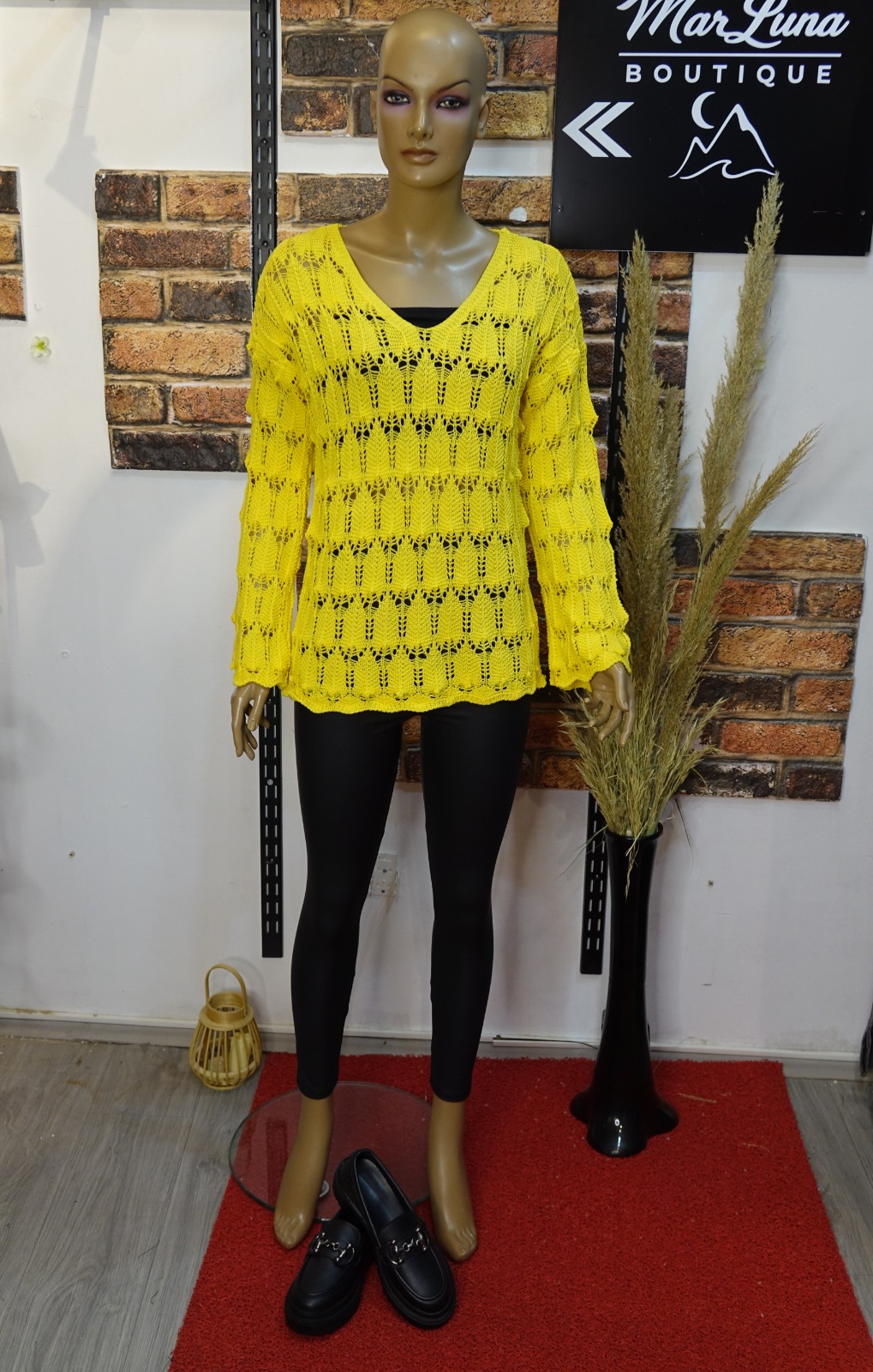 Sarı Ajurlu Triko Kadın Kazak | Canlı Renk, Hafif ve Rahat