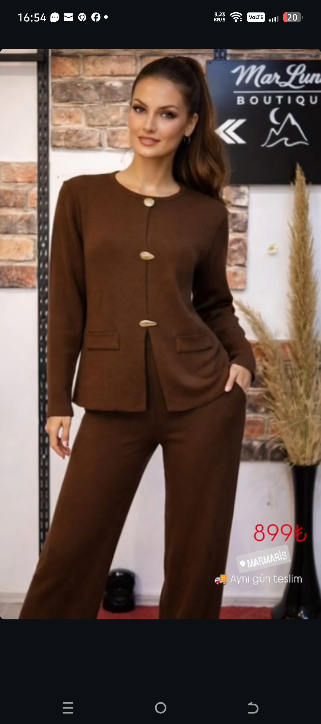 Minimal Kahverengi Triko Takım – Geniş Paça Pantolon Kadın Takım | MarLuna