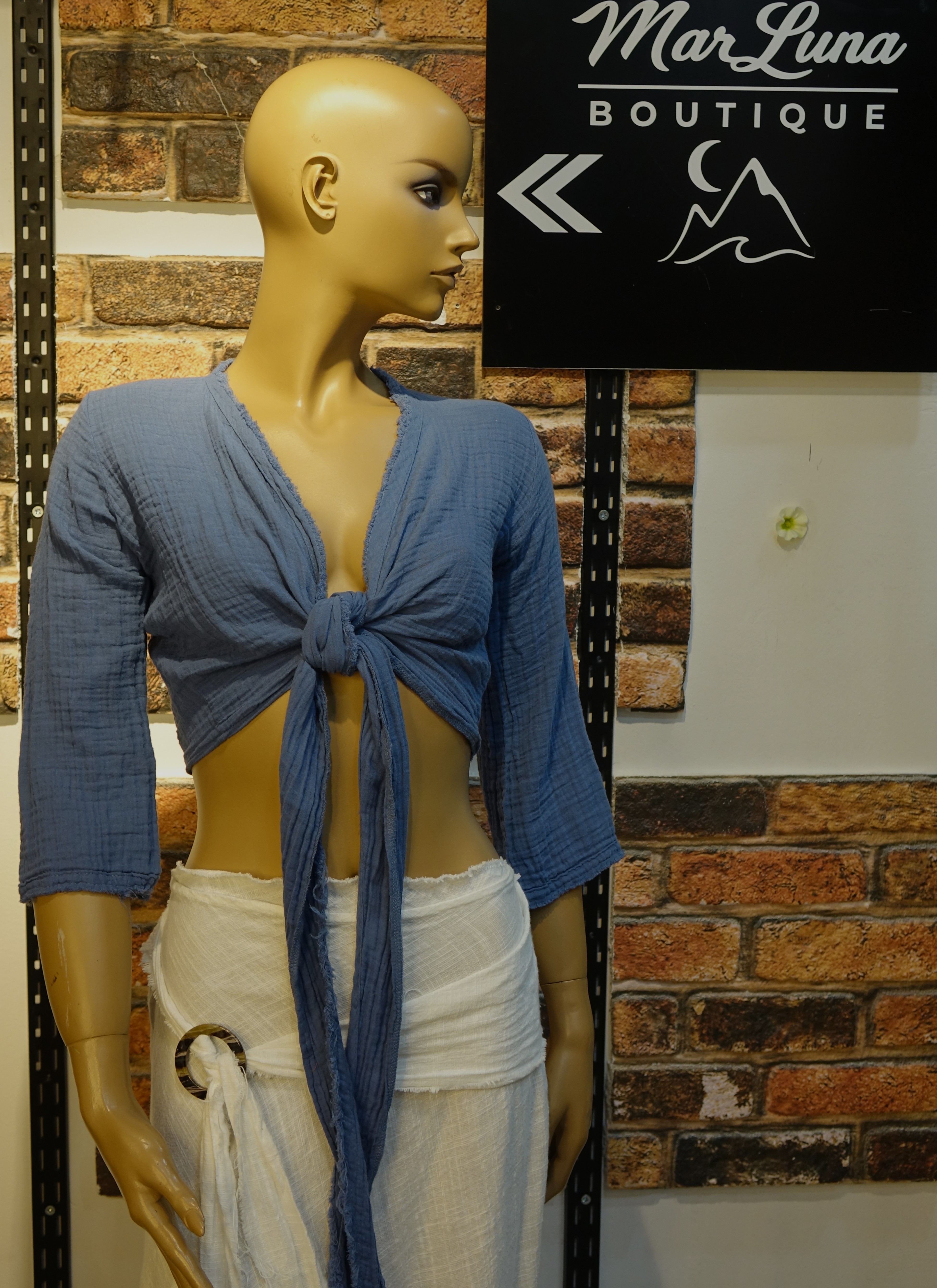 Mavi Kadın Bağlamalı Crop Bluz – Bohem Yazlık Kadın Üst | MarLuna