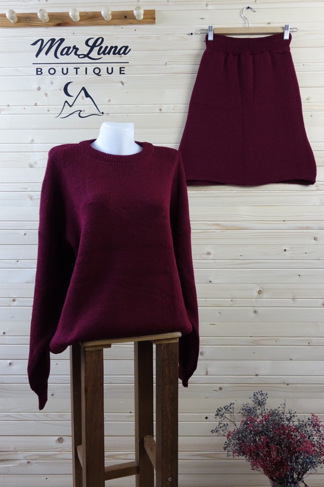 Bordo Triko Etek Takım – Günlük Şık Kadın Kombini