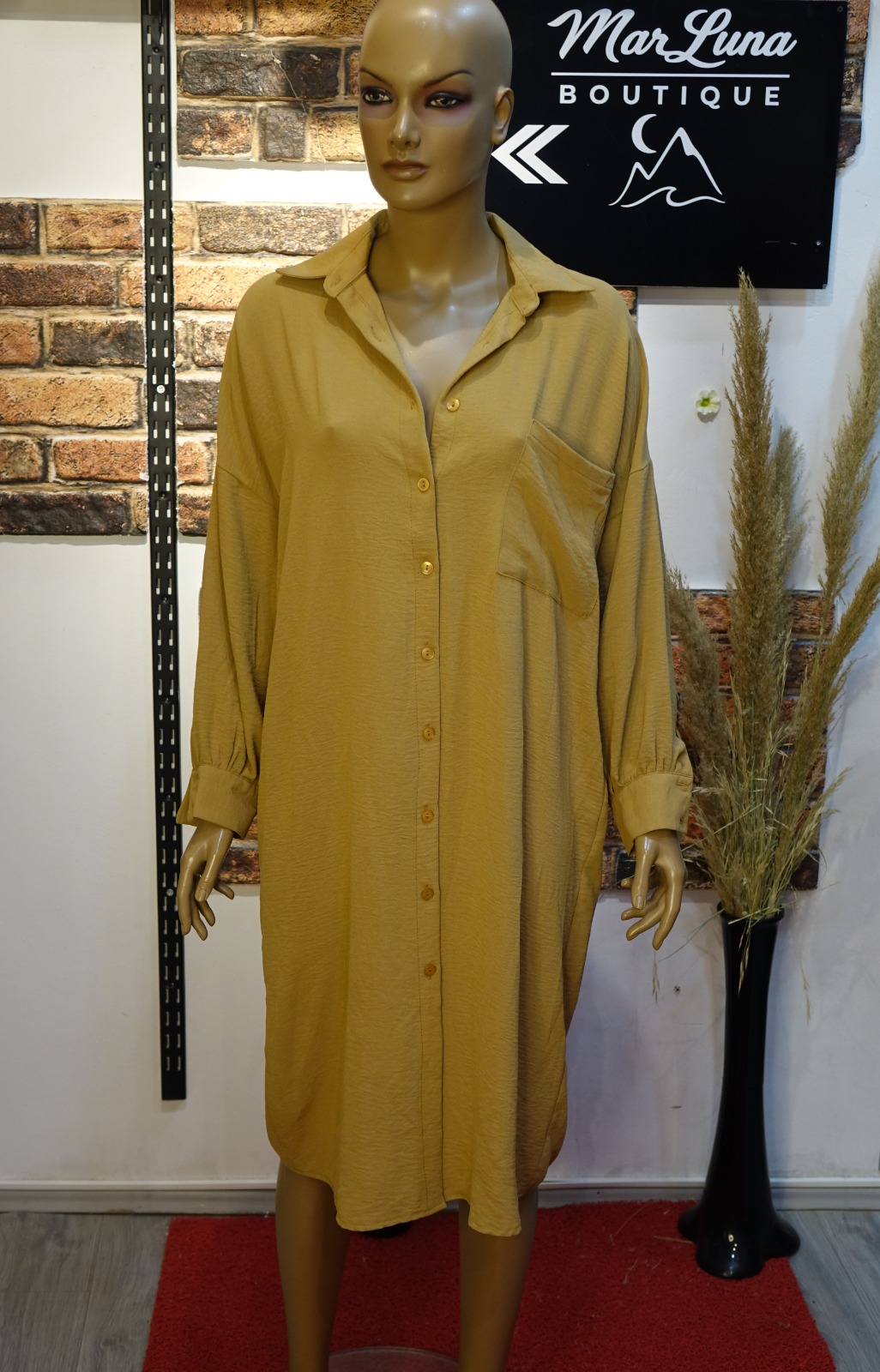 Toprak Tonlu Kadın Uzun Gömlek Elbise – Standart Beden