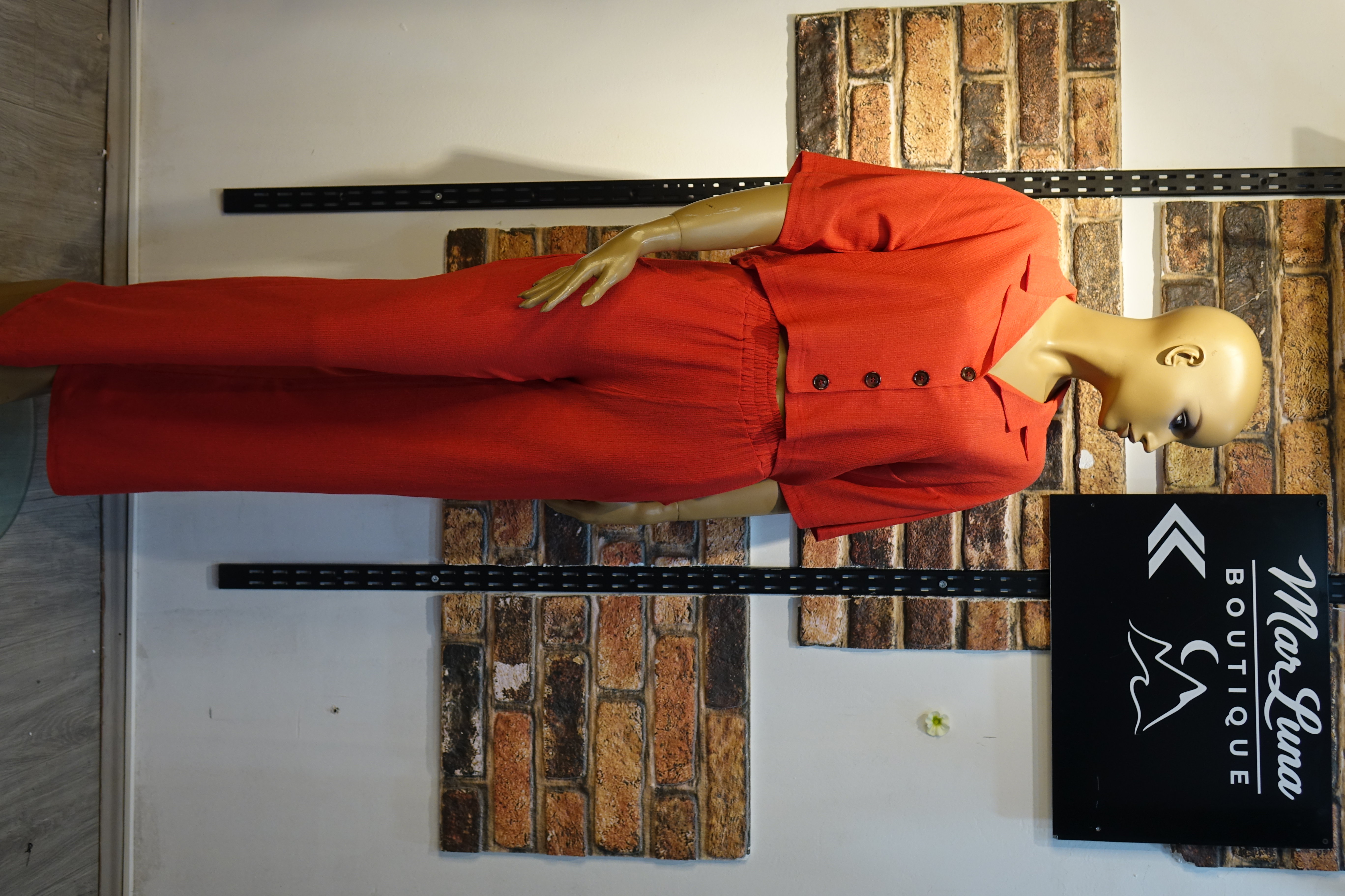 Kırmızı Crop Gömlek Takım – Kadın Yazlık Rahat Pantolonlu İkili Takım