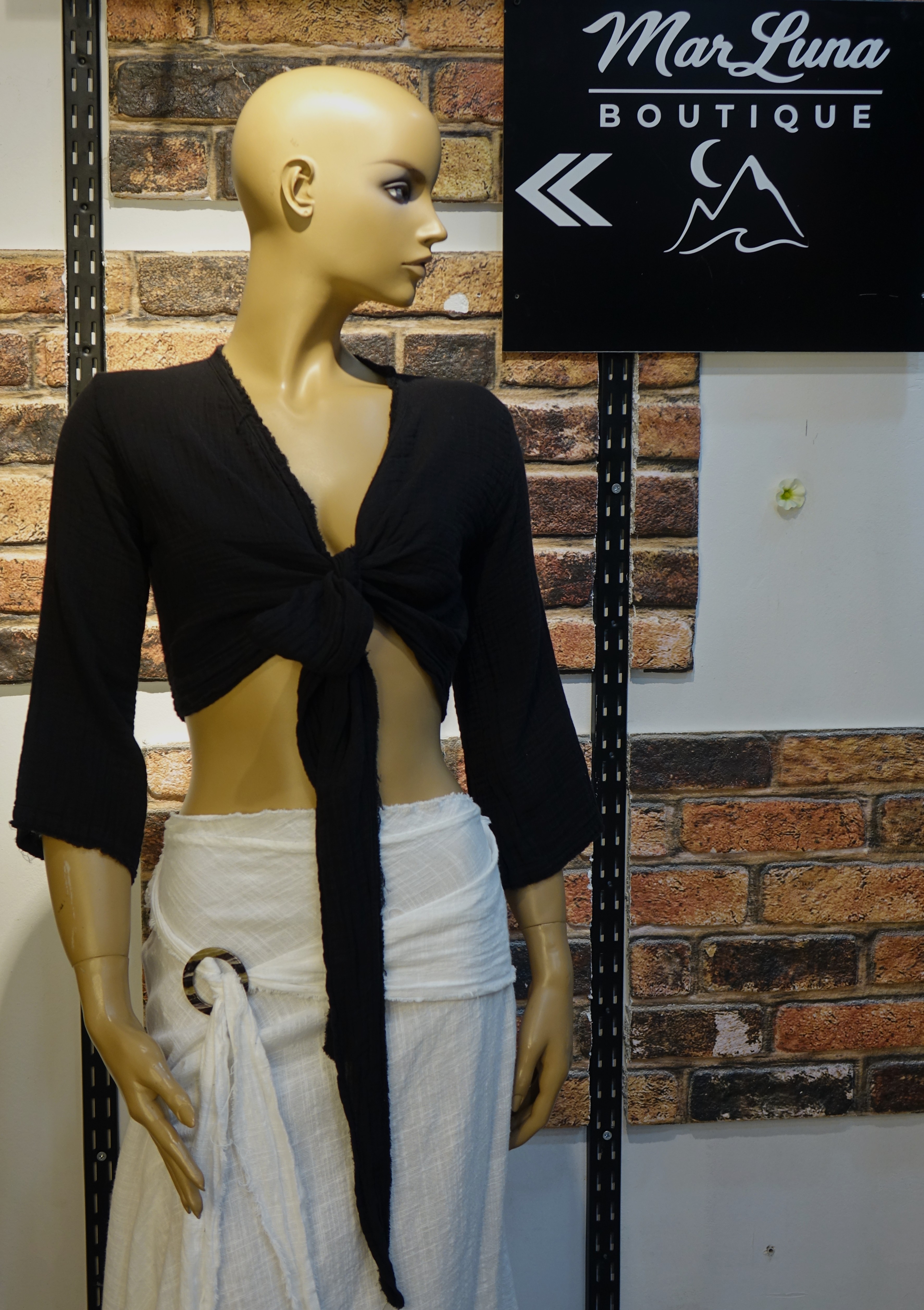 Siyah Kadın Bağlamalı Crop Bluz – Bohem Yazlık Kadın Üst | MarLuna