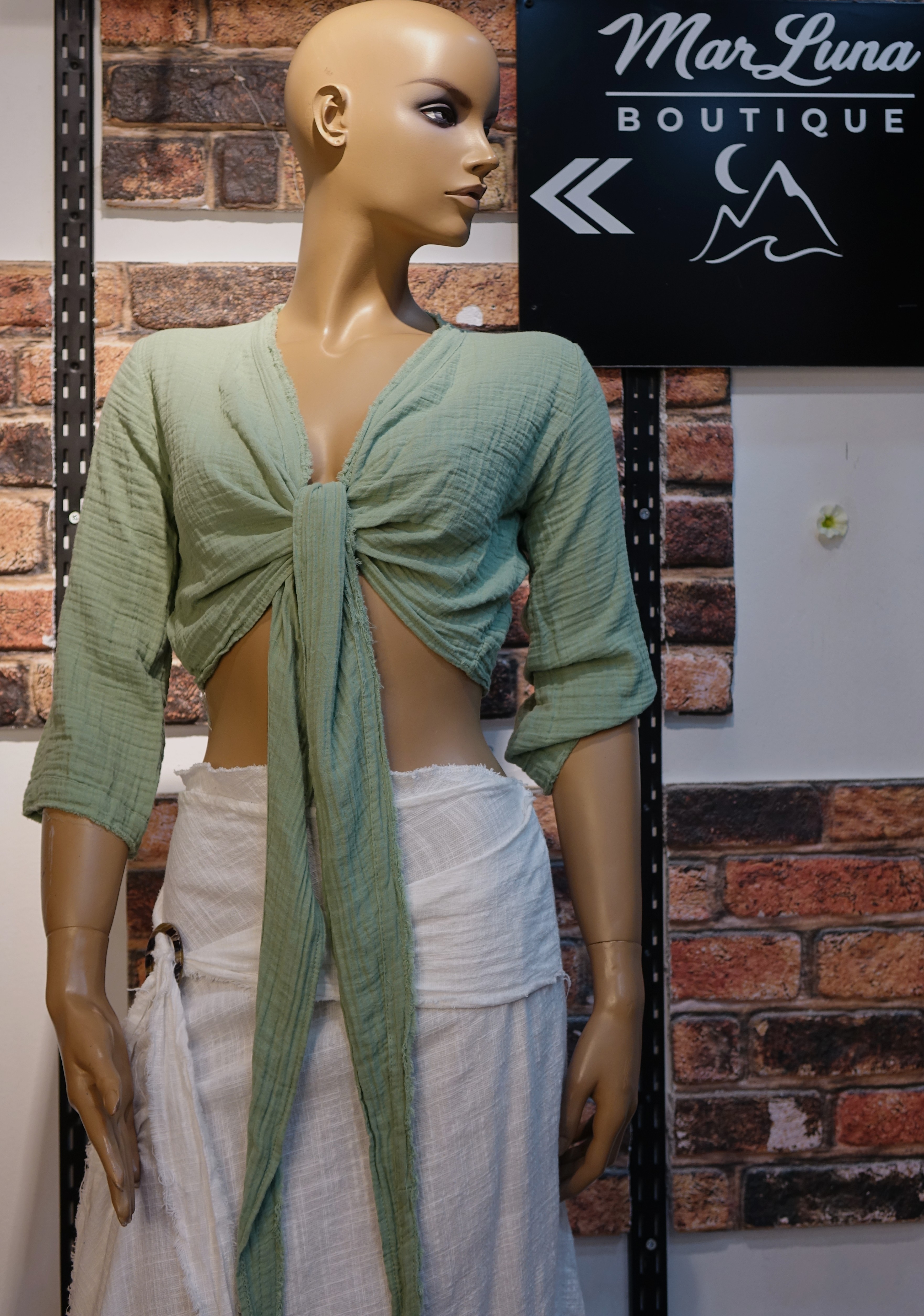 Yeşil Kadın Bağlamalı Crop Bluz – Bohem Yazlık Kadın Üst | MarLuna