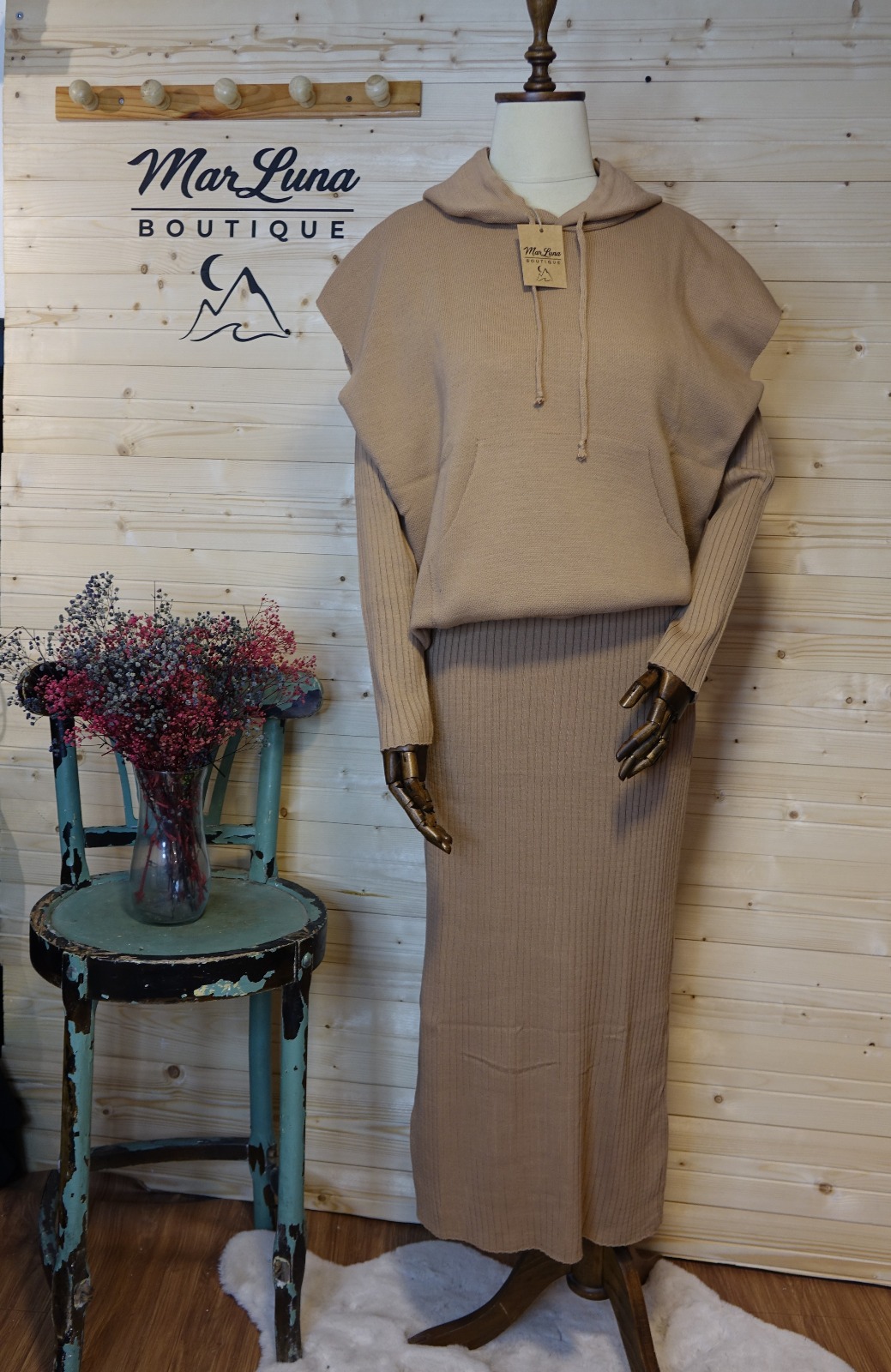 MarLuna Soft Touch Fit Rib Triko Maxi Elbise – Bej