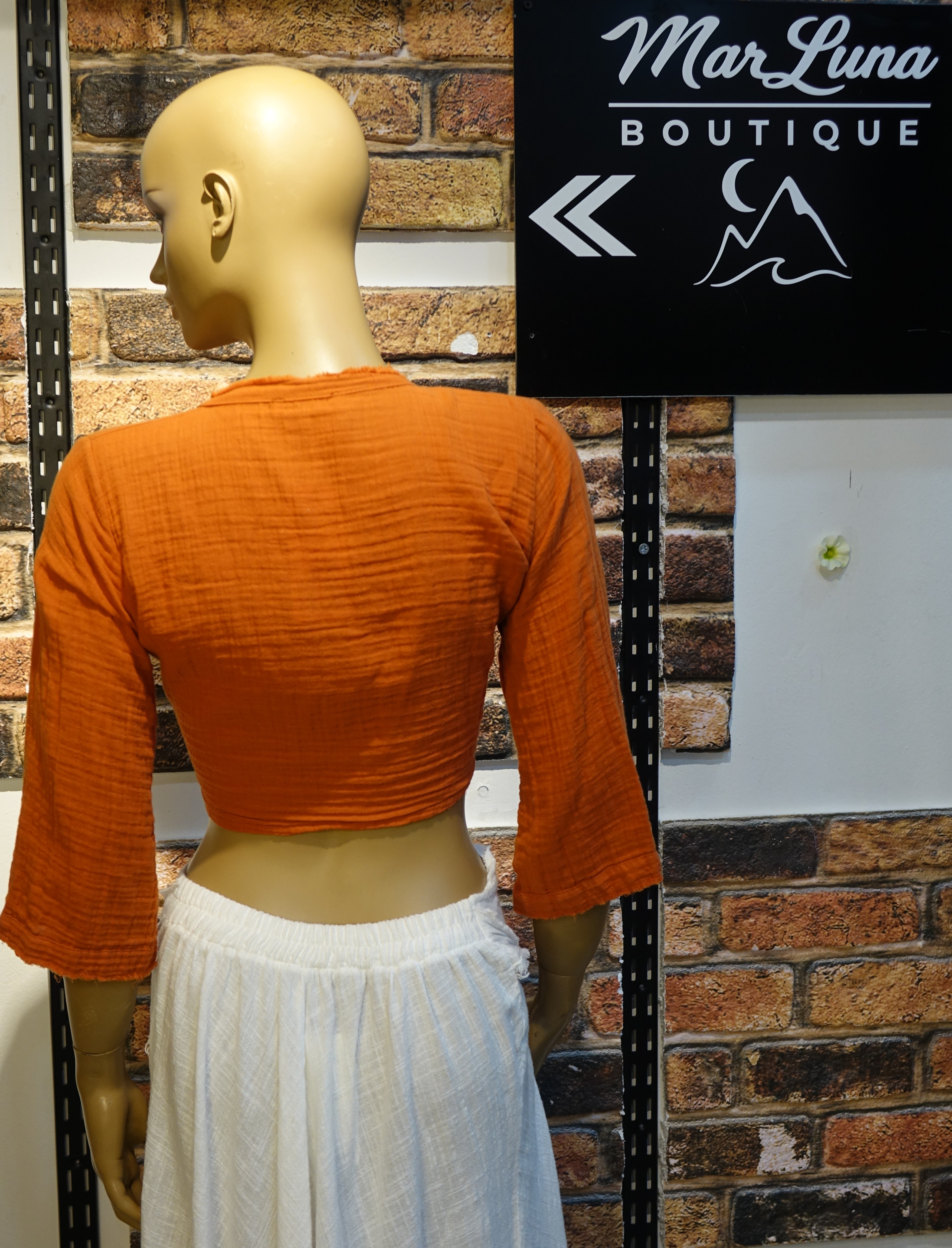 Kiremit Kadın Bağlama Detaylı Crop Bluz – Bohem Yazlık Kadın Üst | MarLuna