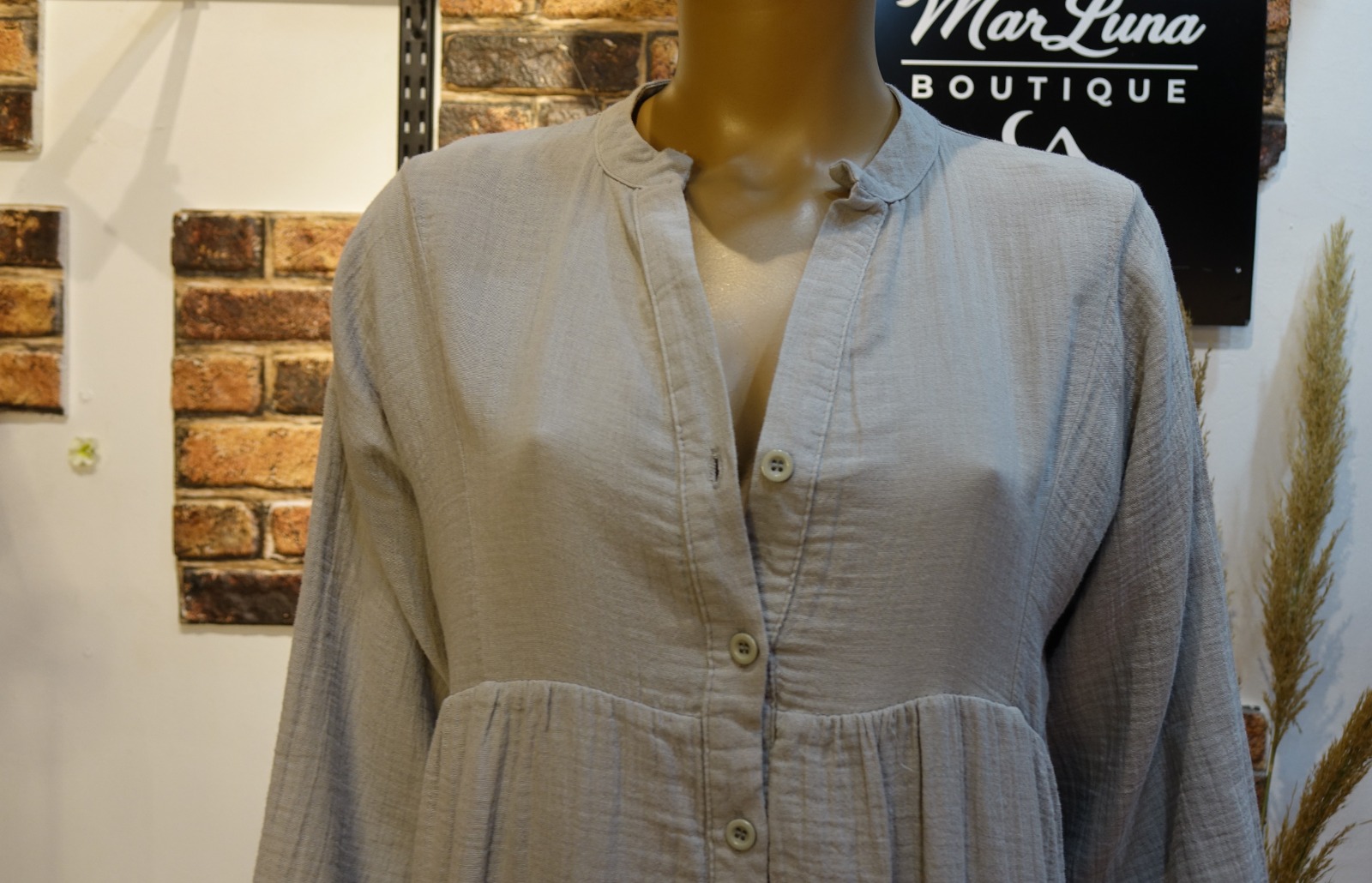 Taş Gri Tonlu Kadın Uzun Gömlek Elbise – Standart Beden