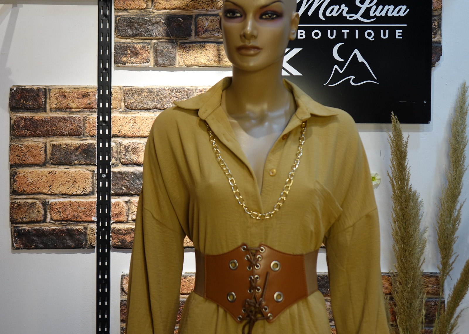 Toprak Tonlu Kadın Uzun Gömlek Elbise – Standart Beden