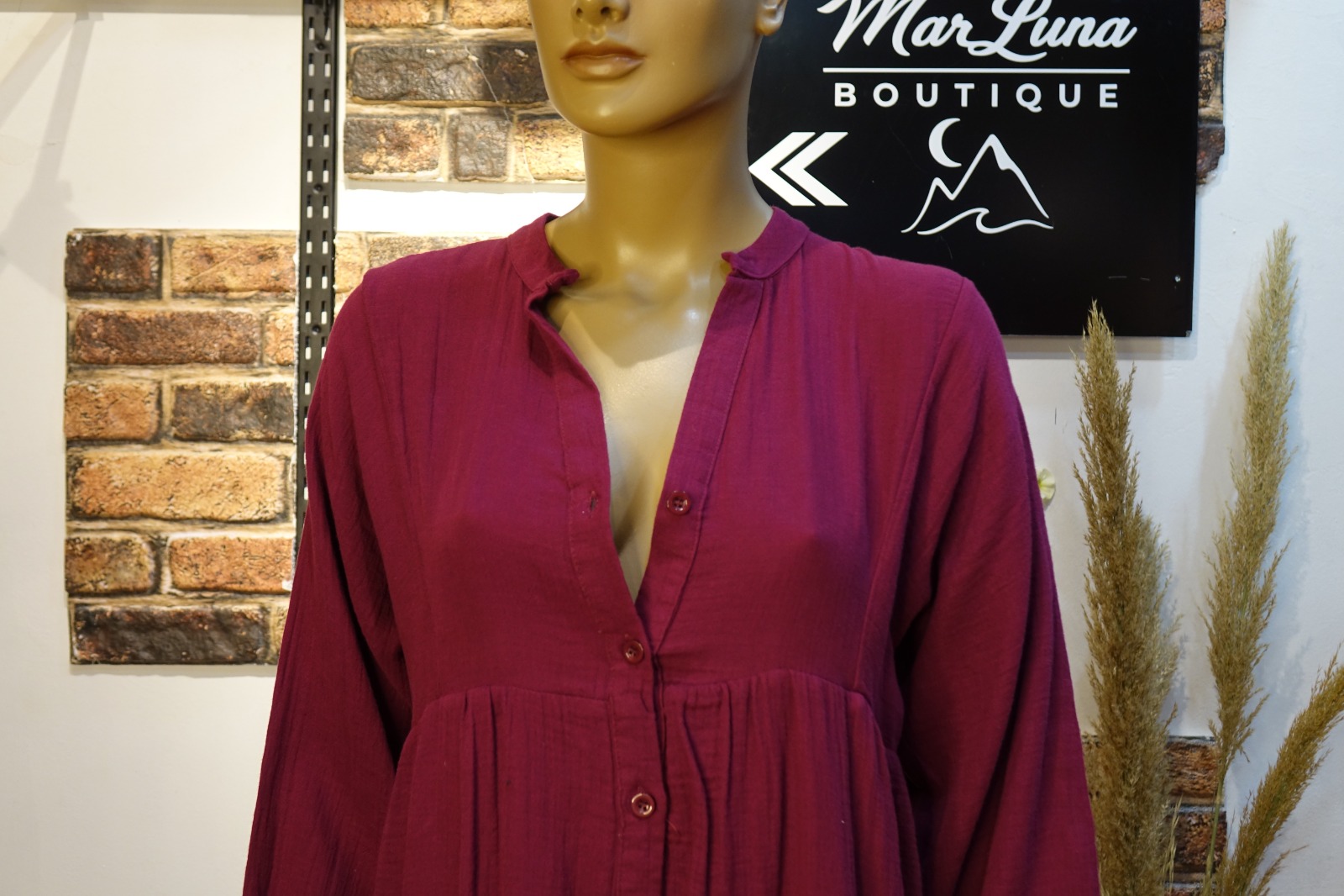 Bordo Tonlu Kadın Uzun Gömlek Elbise – Standart Beden