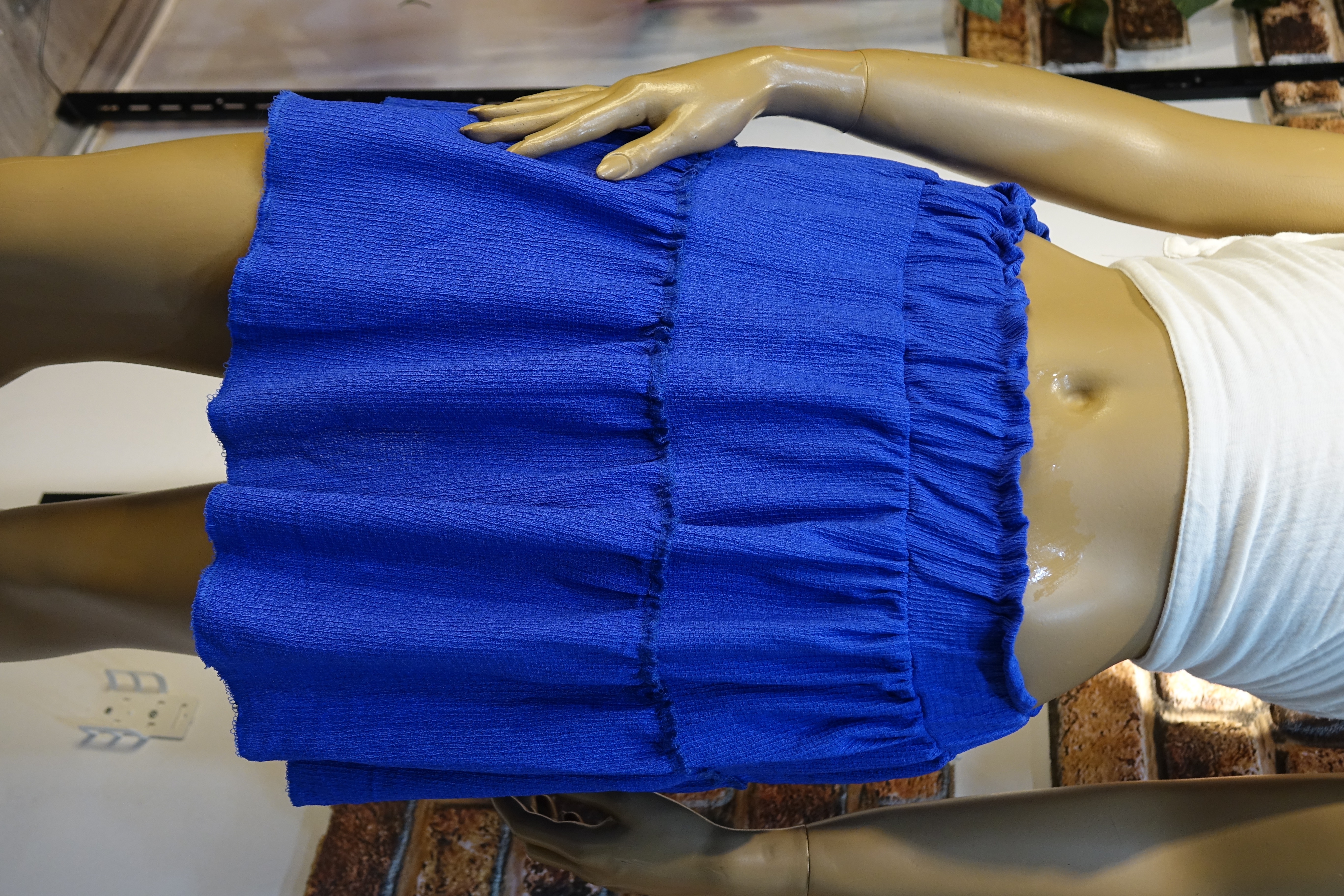 Saks Mavi Kat Kat Mini Şort Etek – Lastik Bel Yazlık Bohem Kadın Şort Etek | MarLuna