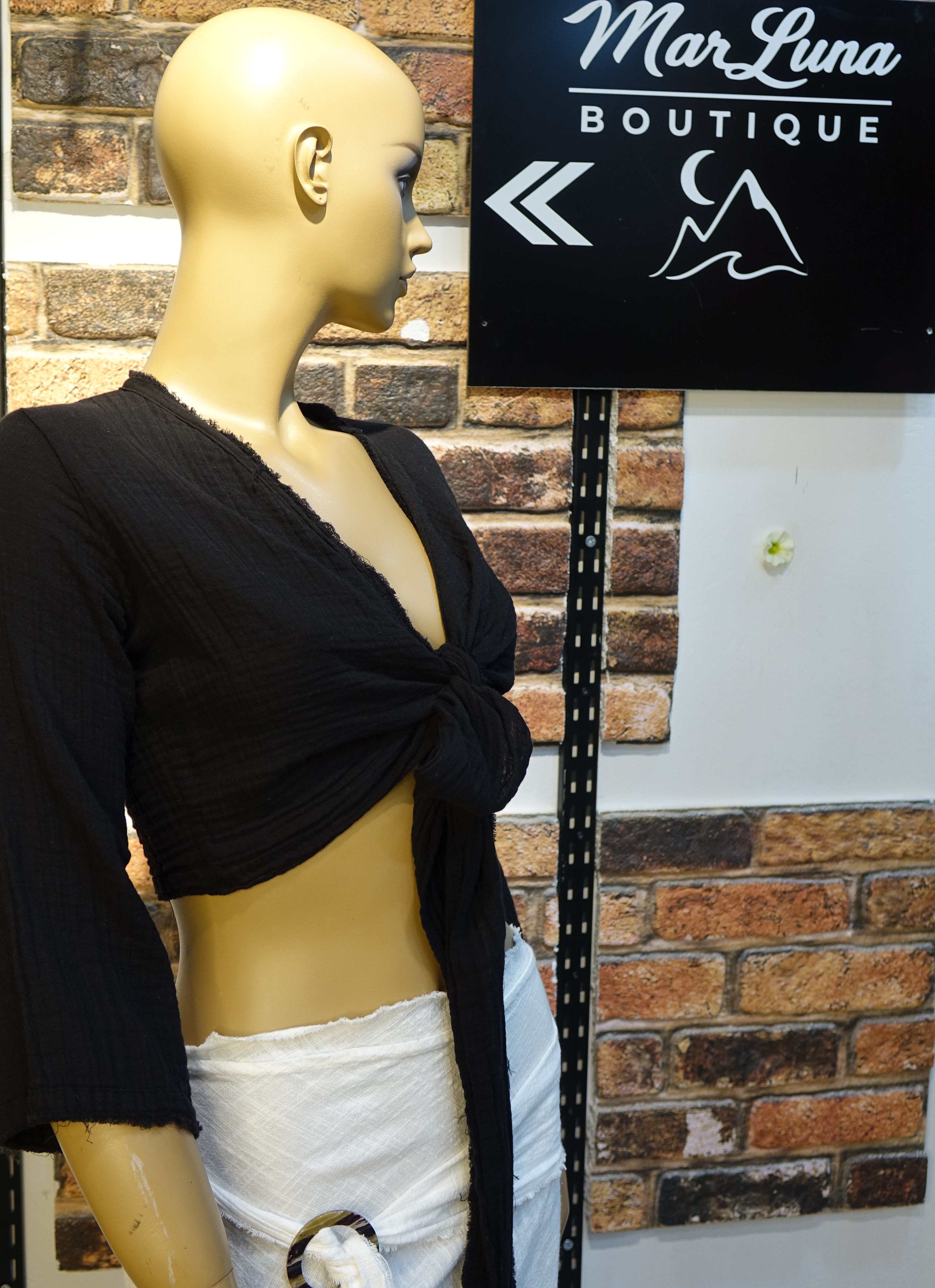 Siyah Kadın Bağlamalı Crop Bluz – Bohem Yazlık Kadın Üst | MarLuna