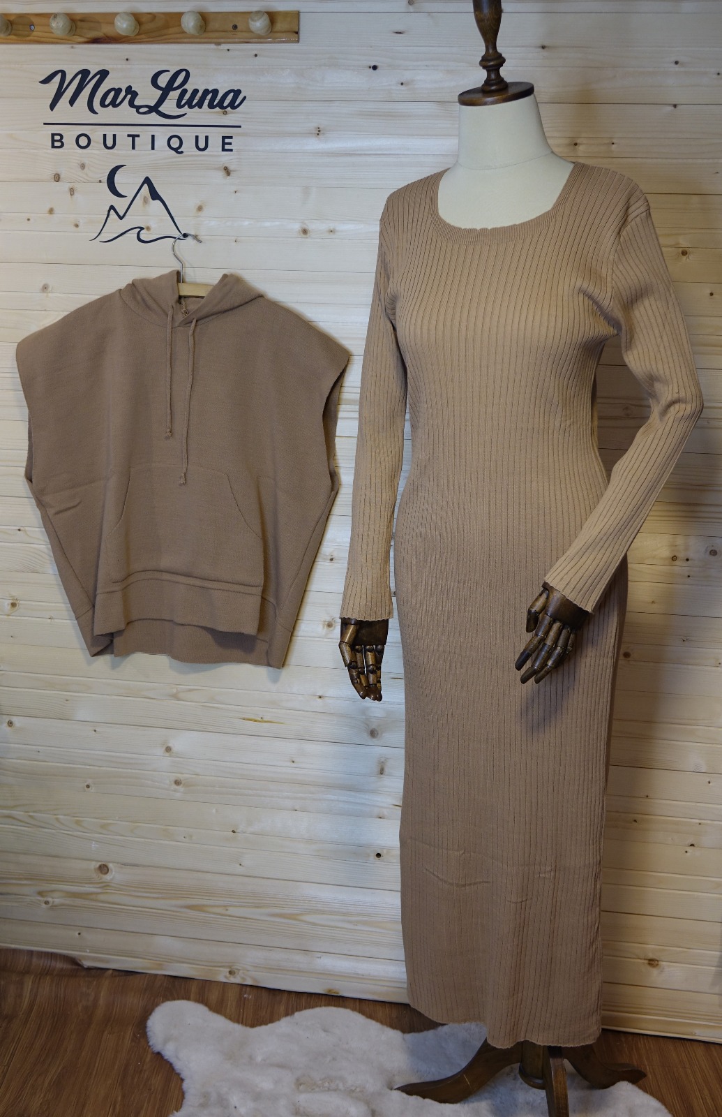 MarLuna Soft Touch Fit Rib Triko Maxi Elbise – Bej