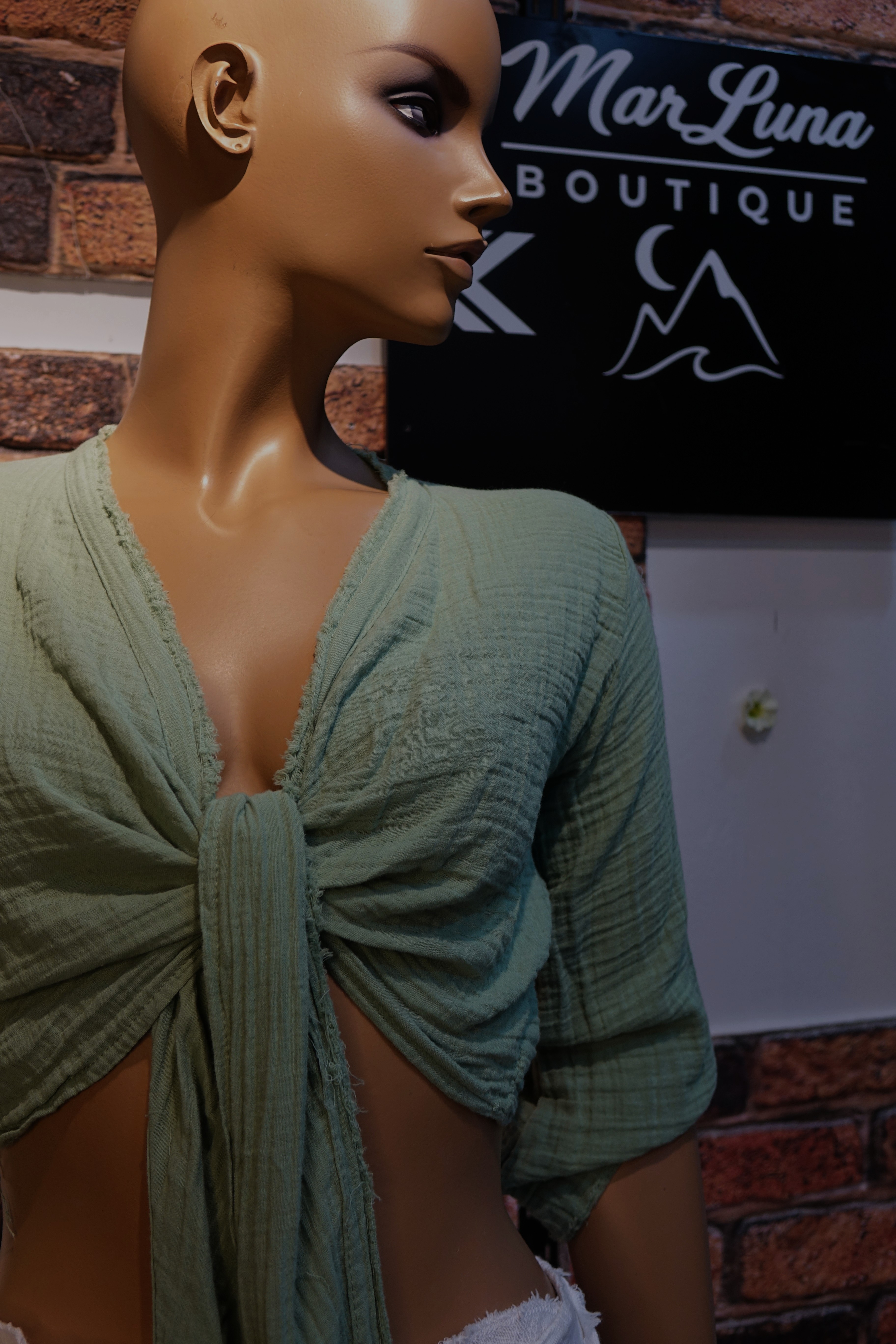 Yeşil Kadın Bağlamalı Crop Bluz – Bohem Yazlık Kadın Üst | MarLuna