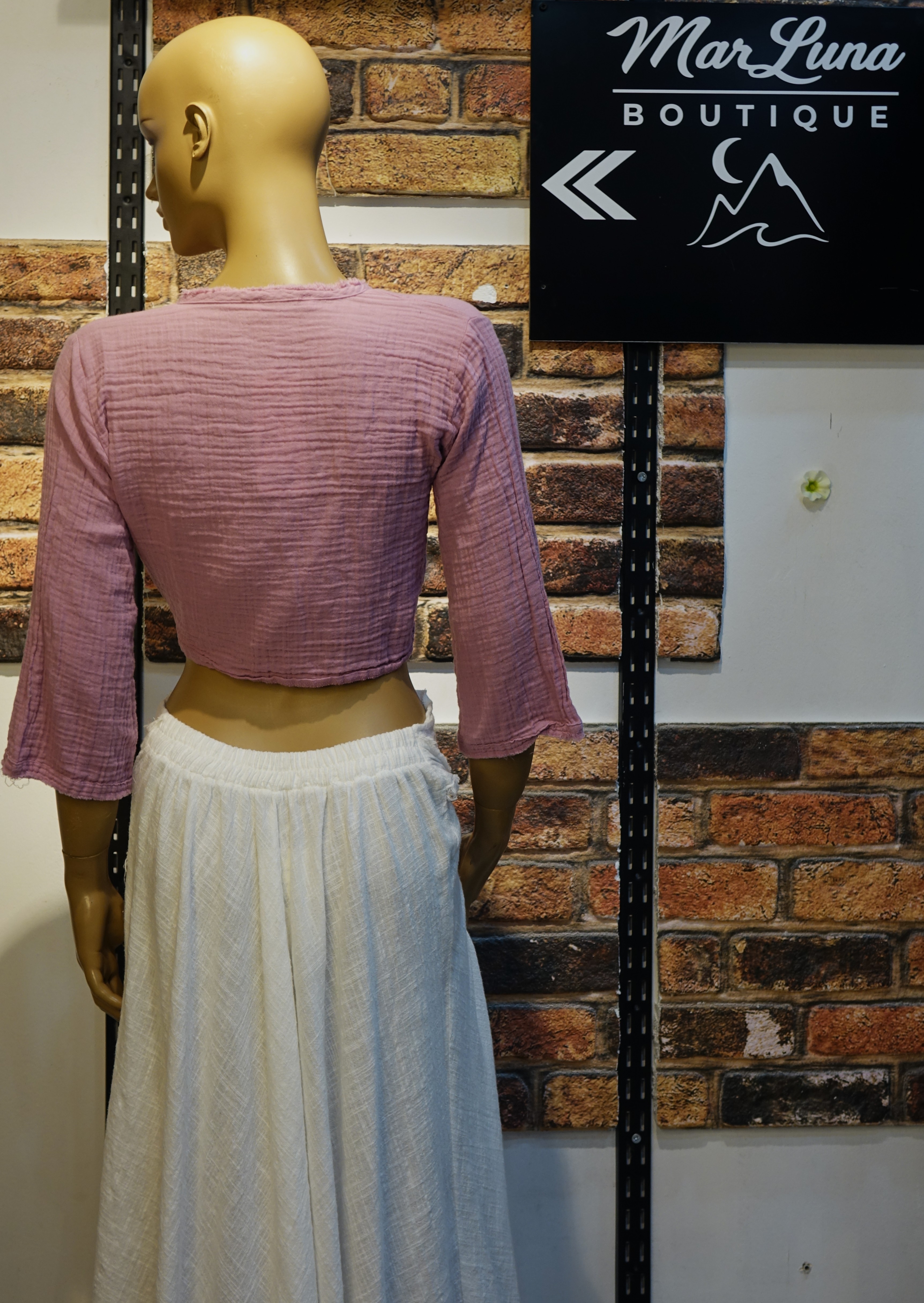 Gül Kurusu Kadın Bağlamalı Crop Bluz – Bohem Yazlık Kadın Üst | MarLuna