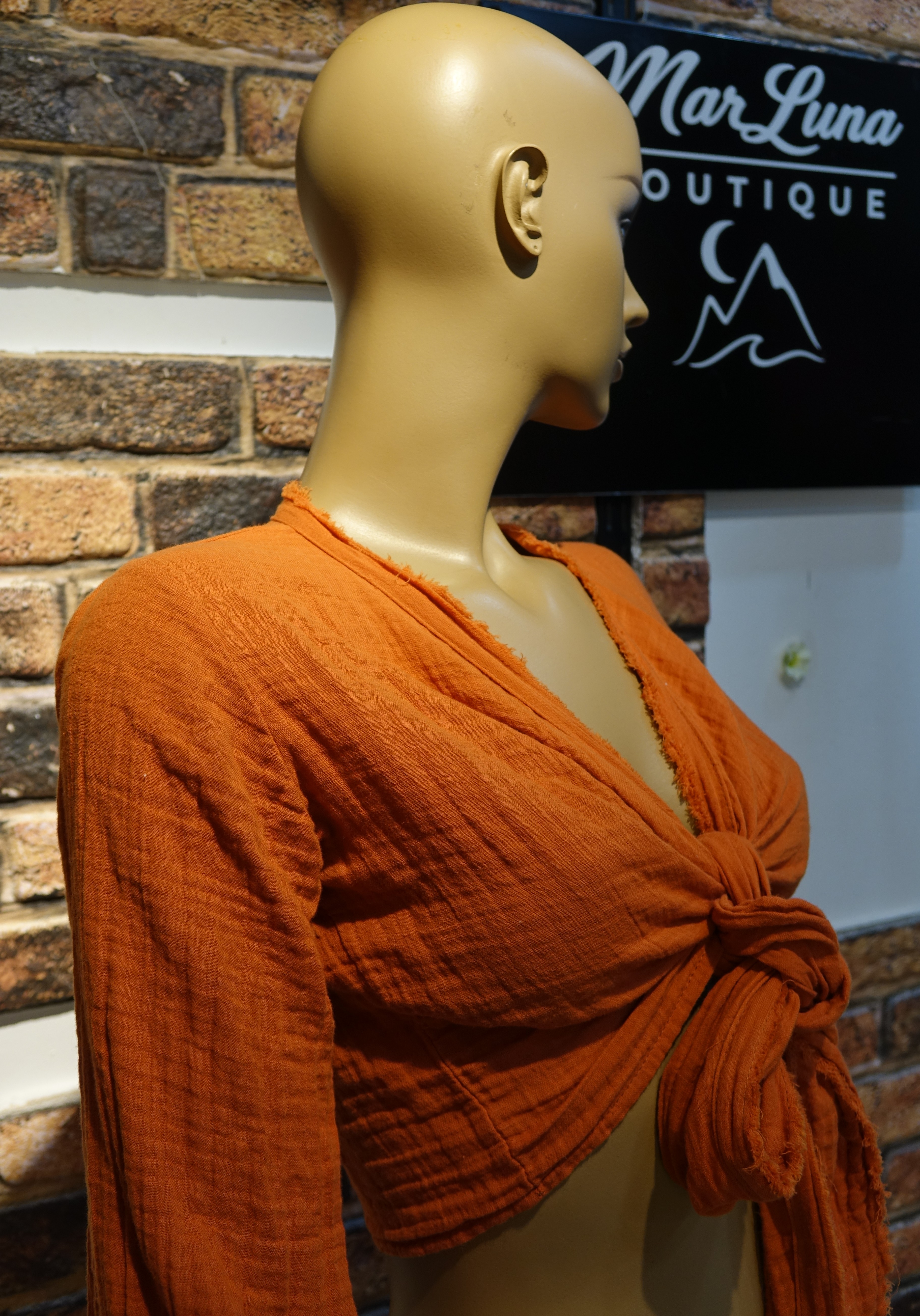 Kiremit Kadın Bağlama Detaylı Crop Bluz – Bohem Yazlık Kadın Üst | MarLuna