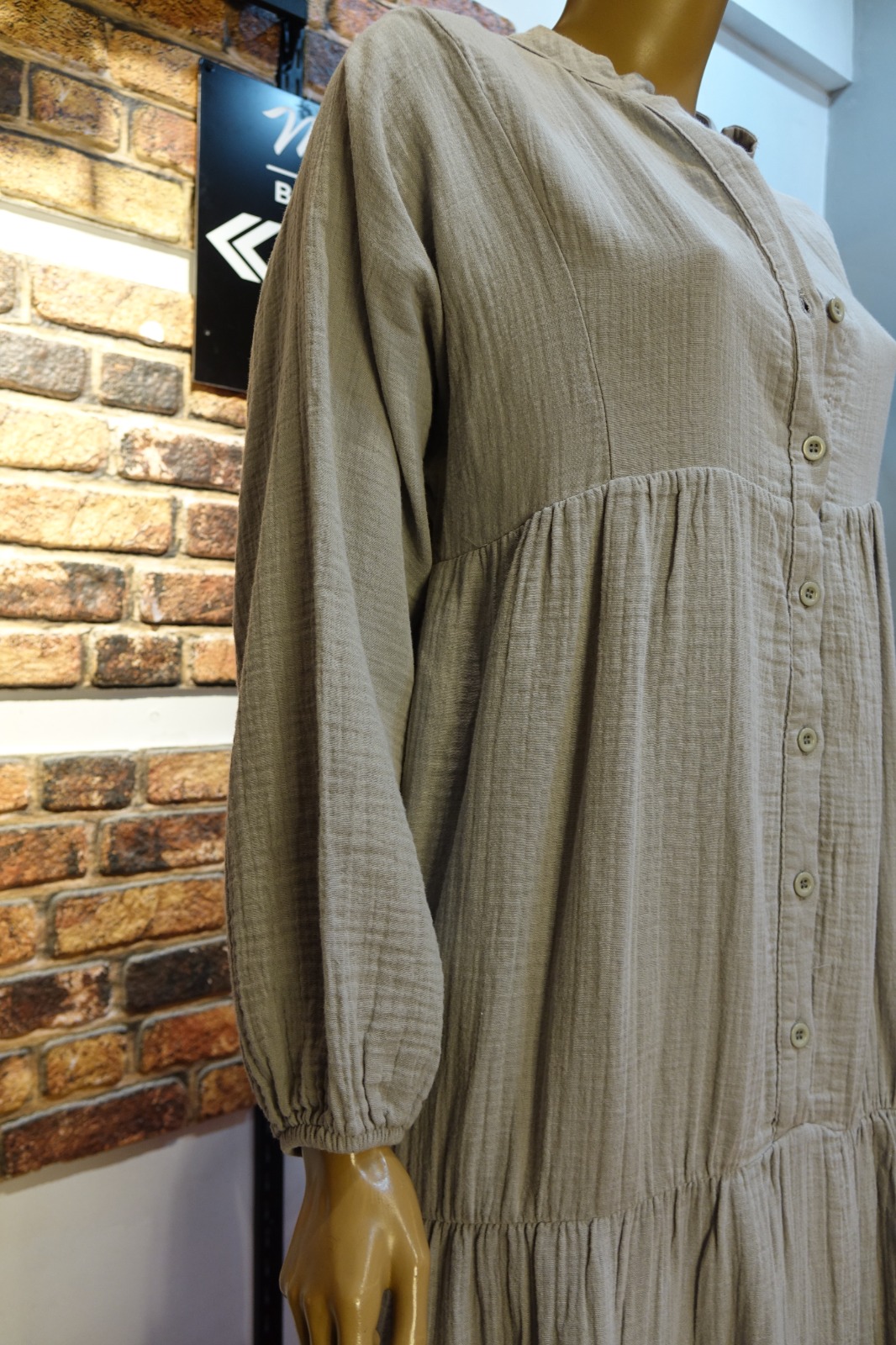 Taş Gri Tonlu Kadın Uzun Gömlek Elbise – Standart Beden