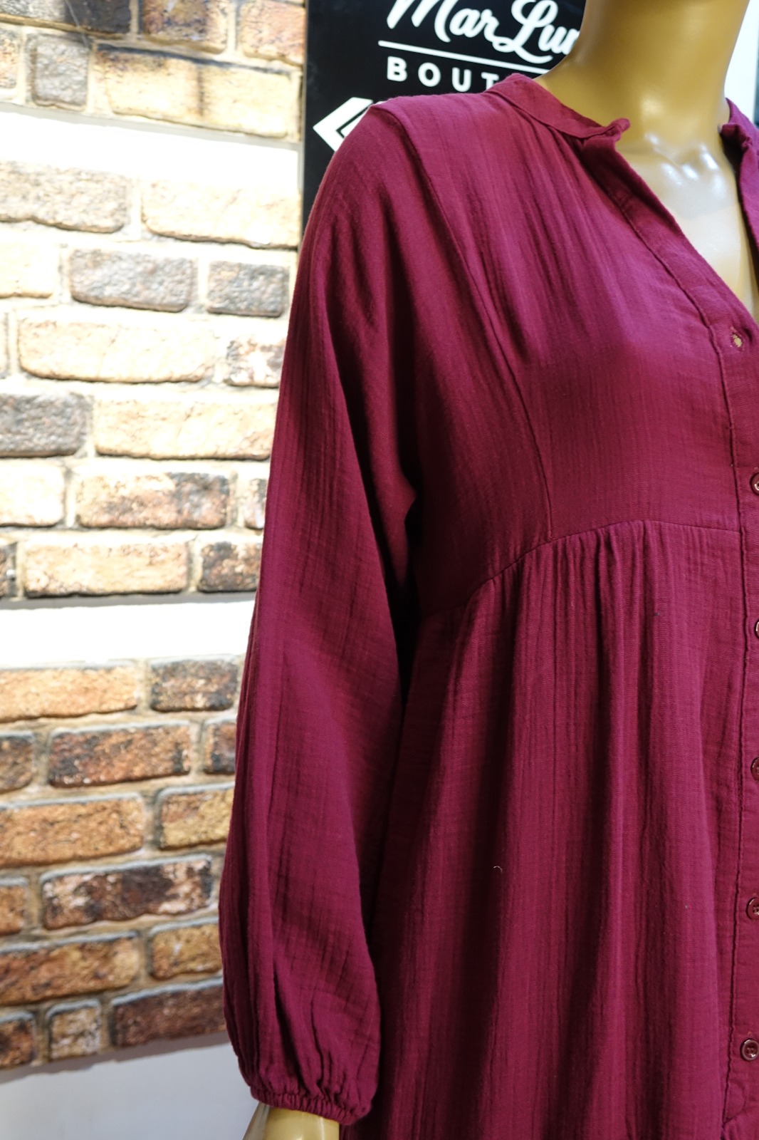 Bordo Tonlu Kadın Uzun Gömlek Elbise – Standart Beden