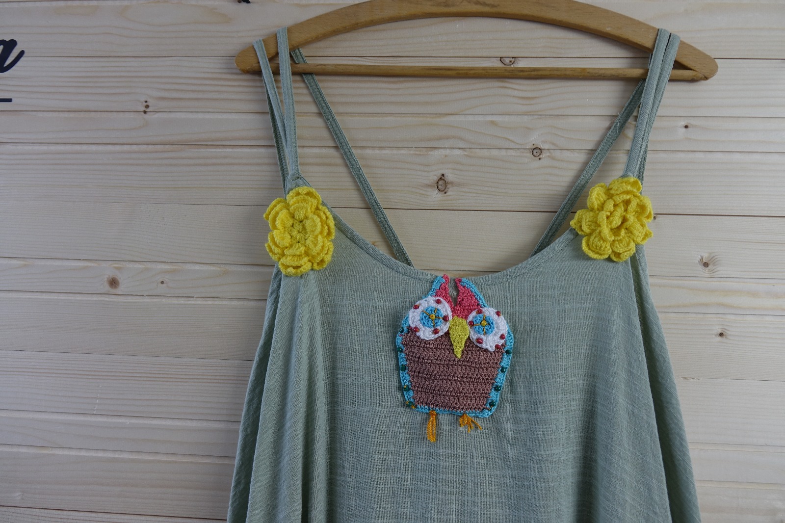 Ada Yeşili Baykuş Bohem Elbise