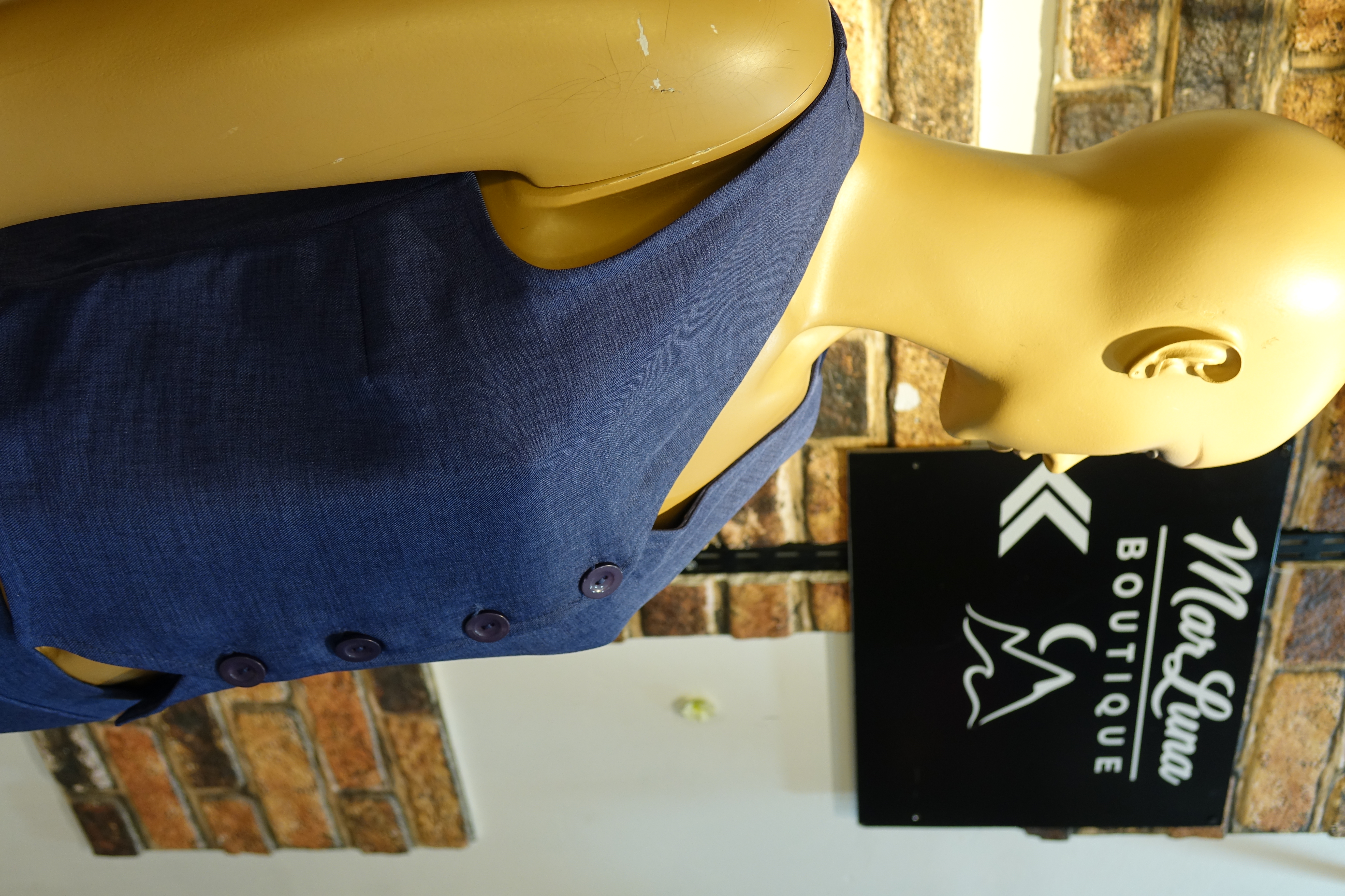 Lacivert Kadın İkili Takım – Düğmeli Crop Yelek ve Yüksek Bel Pantolon Takım | MarLuna