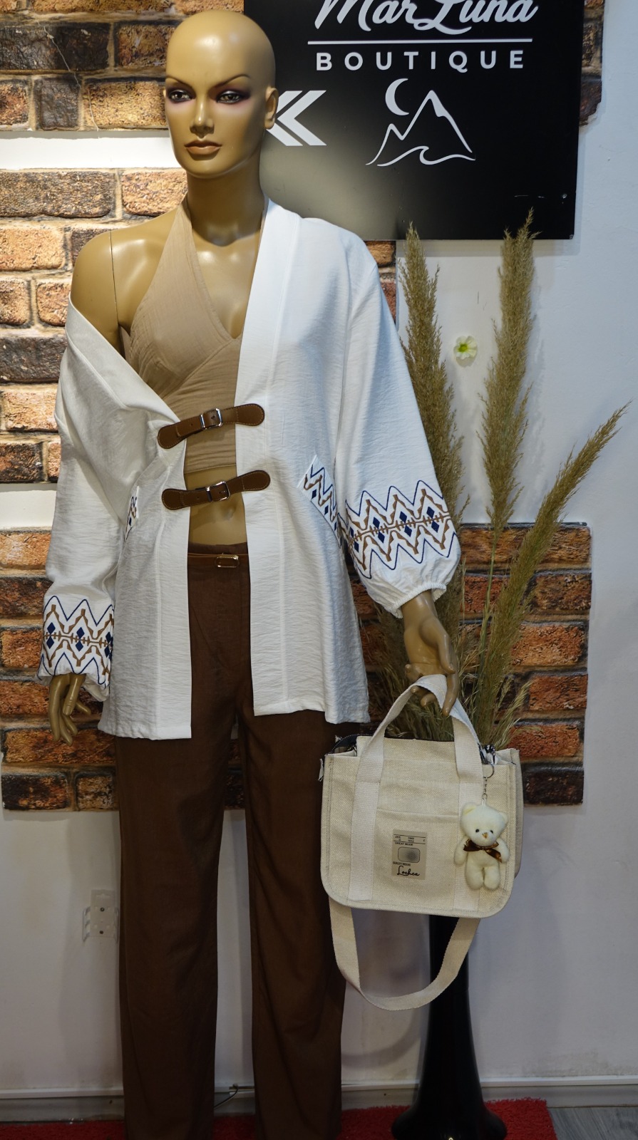 Bohem Yaz Kombini – Nakışlı Kimono, Crop Bluz ve Rahat Kesim Pantolon | MarLuna