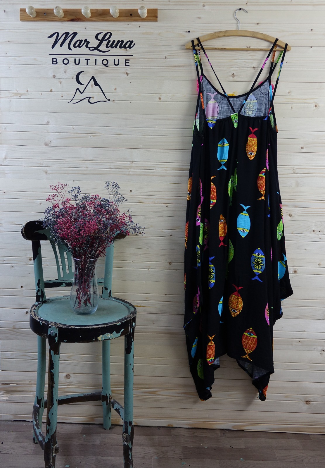 Ege Balık Desenli Bohem Yazlık Elbise