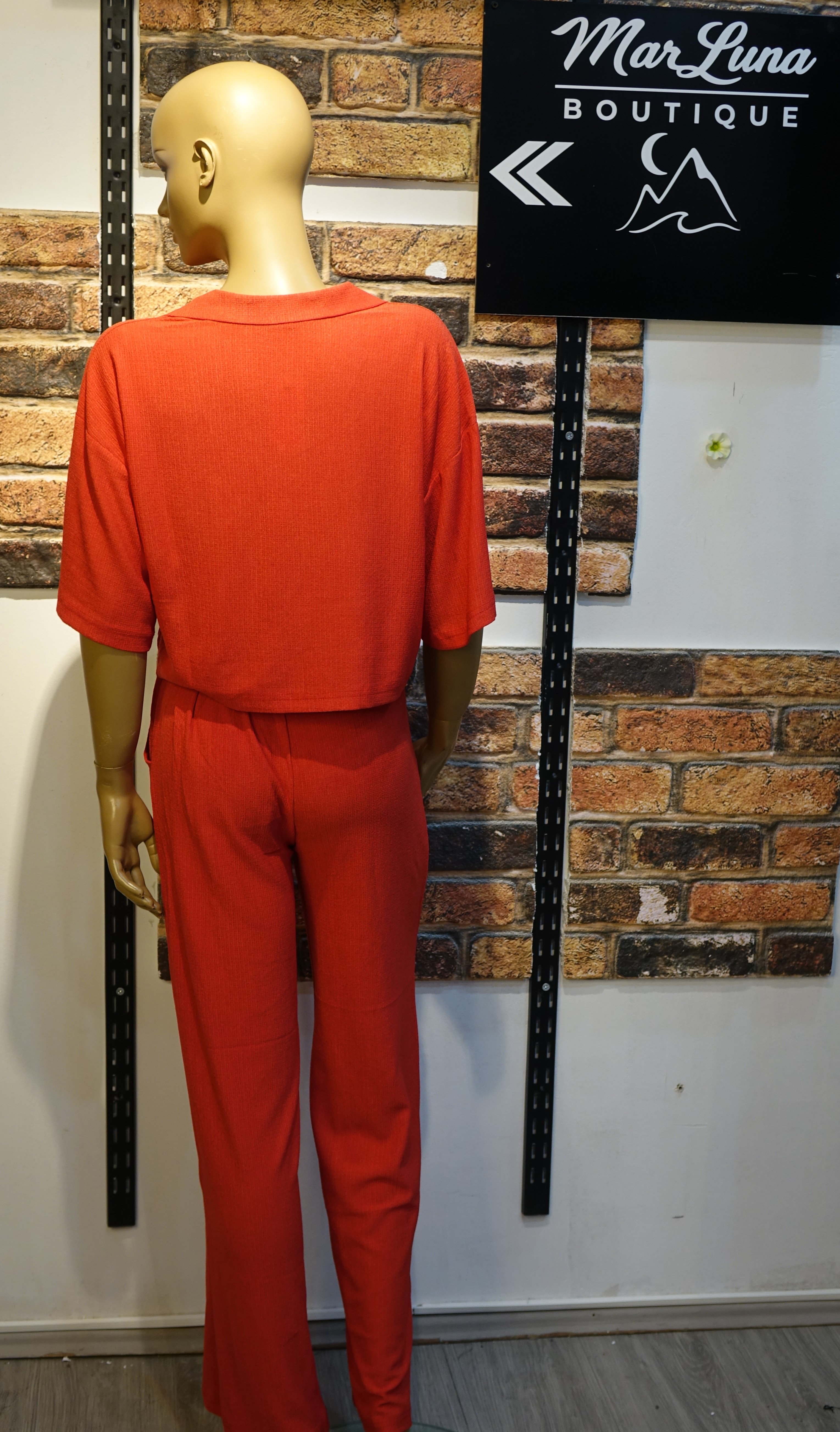 Kırmızı Crop Gömlek Takım – Kadın Yazlık Rahat Pantolonlu İkili Takım