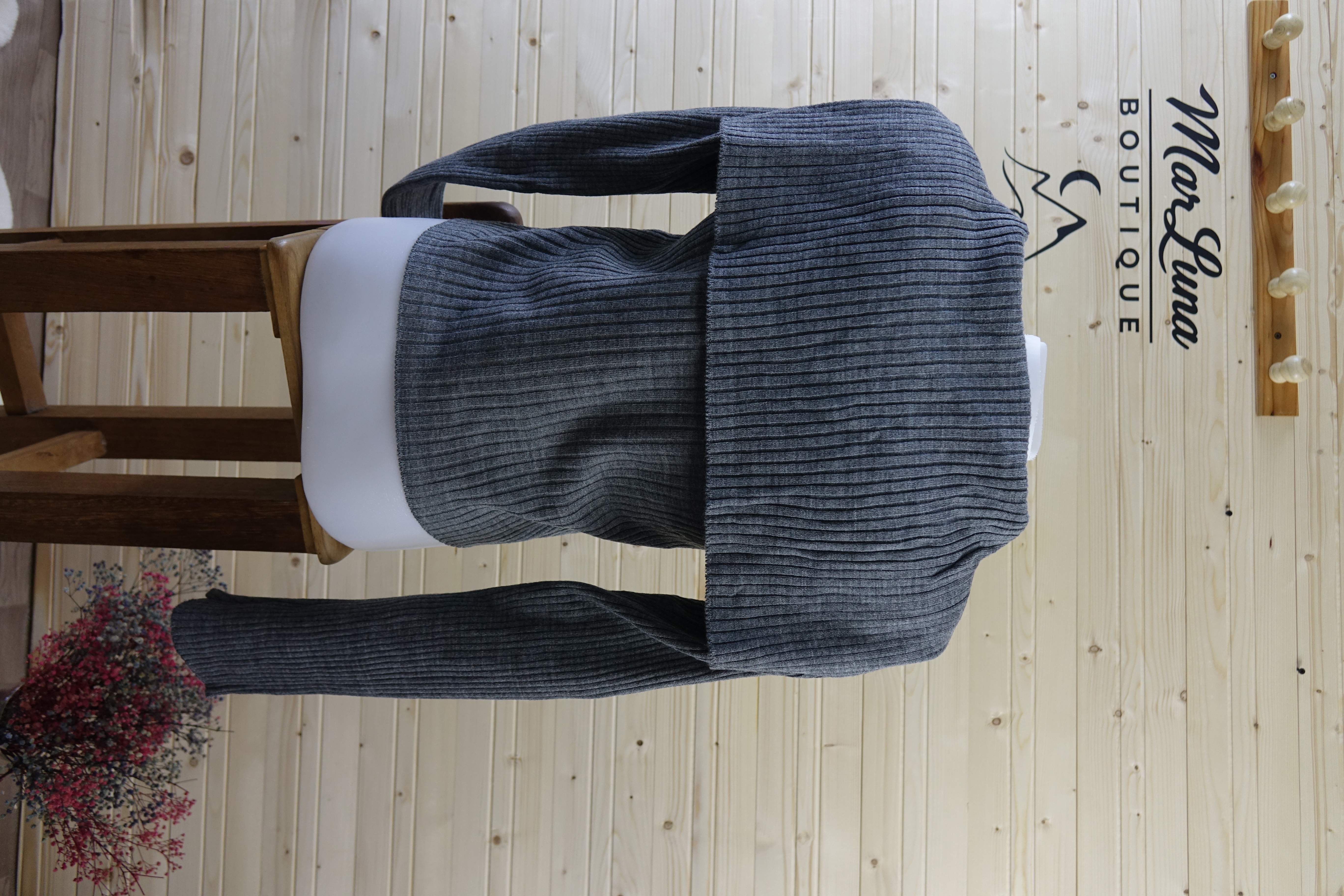 Antrasit Fermuarlı Fit Kadın Triko Bluz