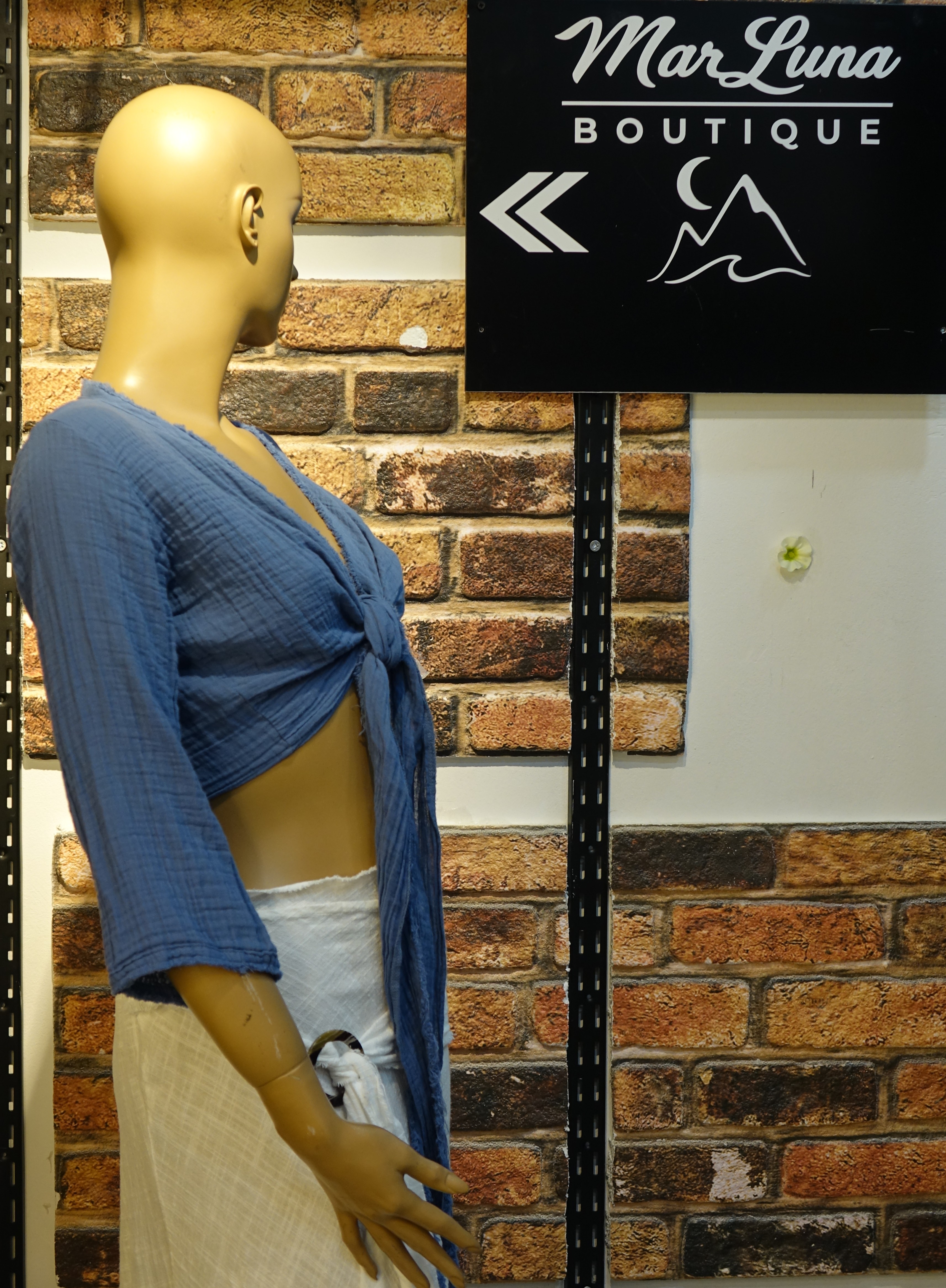 Mavi Kadın Bağlamalı Crop Bluz – Bohem Yazlık Kadın Üst | MarLuna