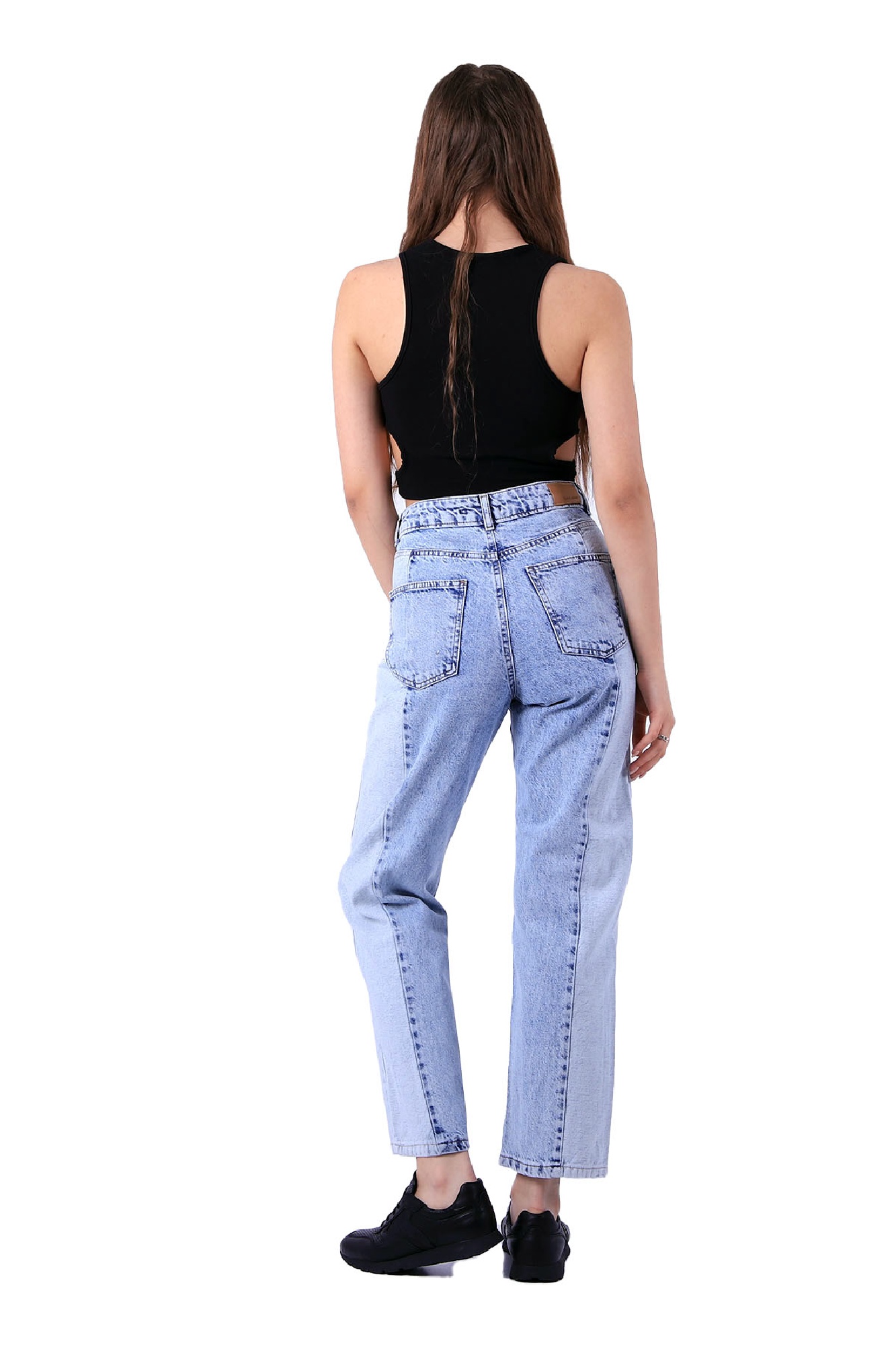 Açık Mavi Yüksek Bel Mom Jean – Kadın Taş Yıkama Denim Pantolon