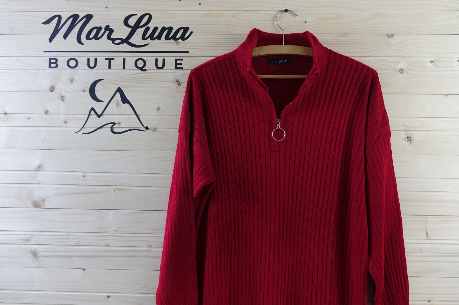 Kırmızı Uzun Triko Elbise – Yarım Boğaz Fermuarlı Kadın Triko Elbise | MarLuna