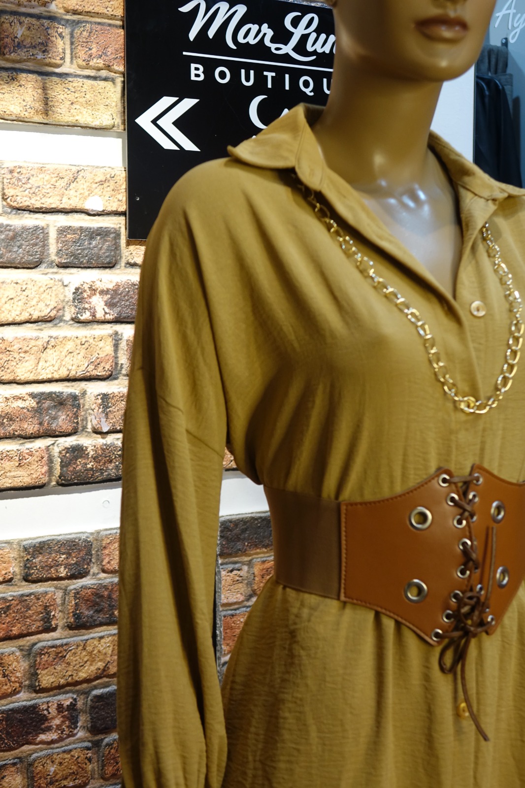 Toprak Tonlu Kadın Uzun Gömlek Elbise – Standart Beden