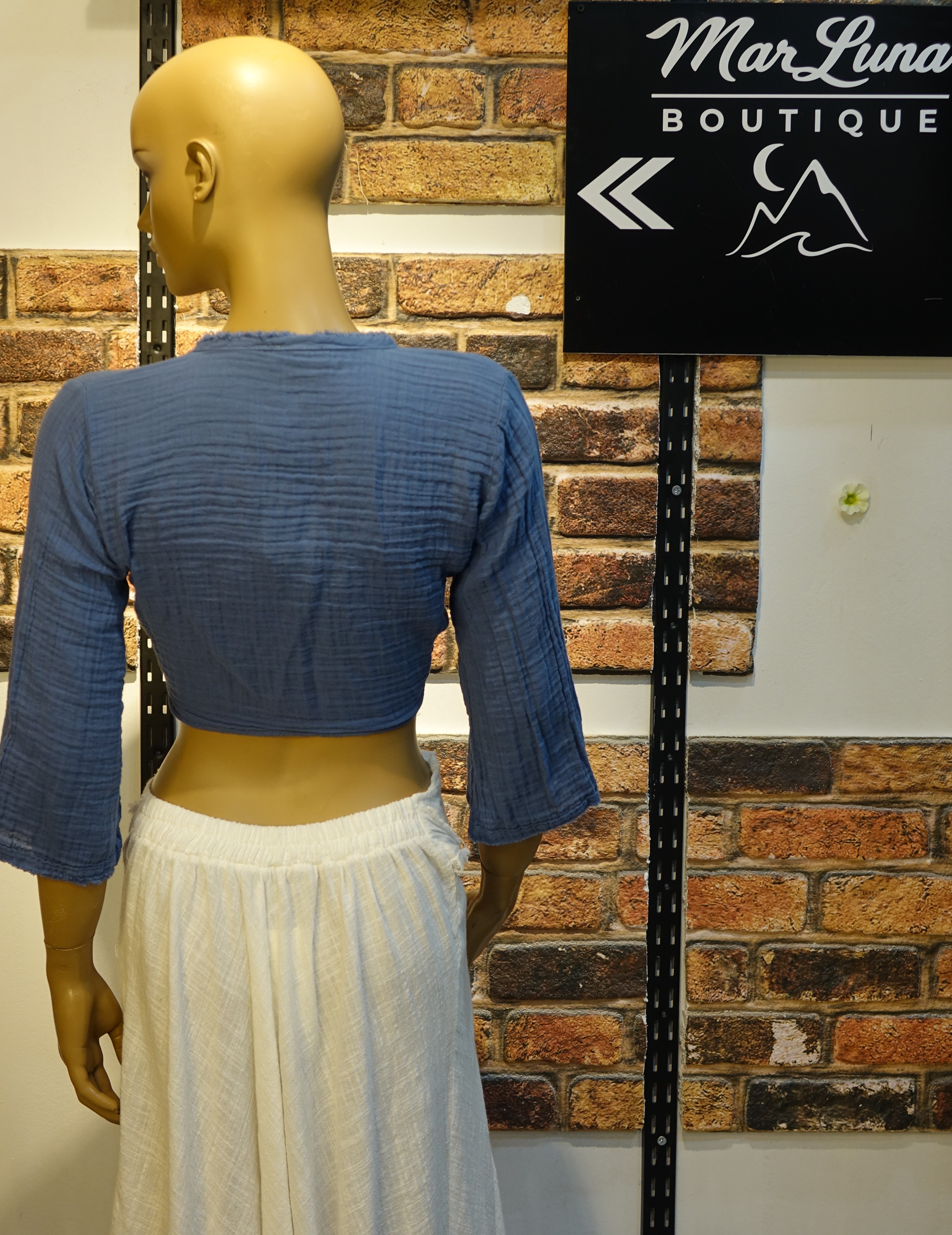 Mavi Kadın Bağlamalı Crop Bluz – Bohem Yazlık Kadın Üst | MarLuna