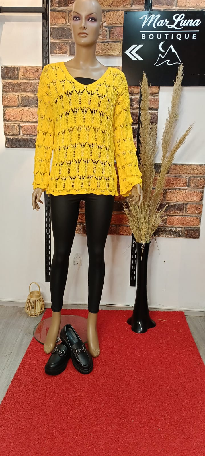 Sarı Ajurlu Triko Kadın Kazak | Canlı Renk, Hafif ve Rahat