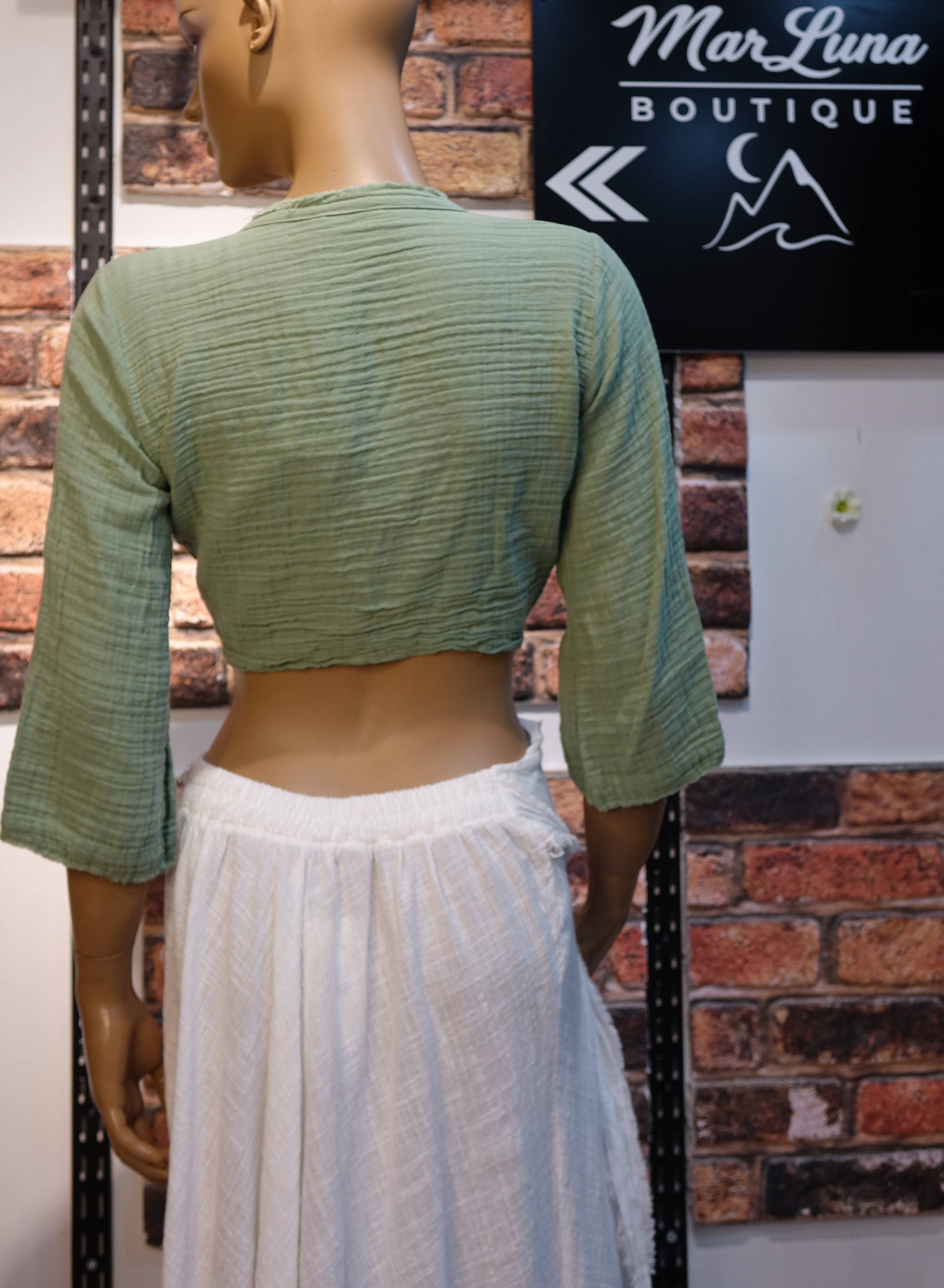 Yeşil Kadın Bağlamalı Crop Bluz – Bohem Yazlık Kadın Üst | MarLuna