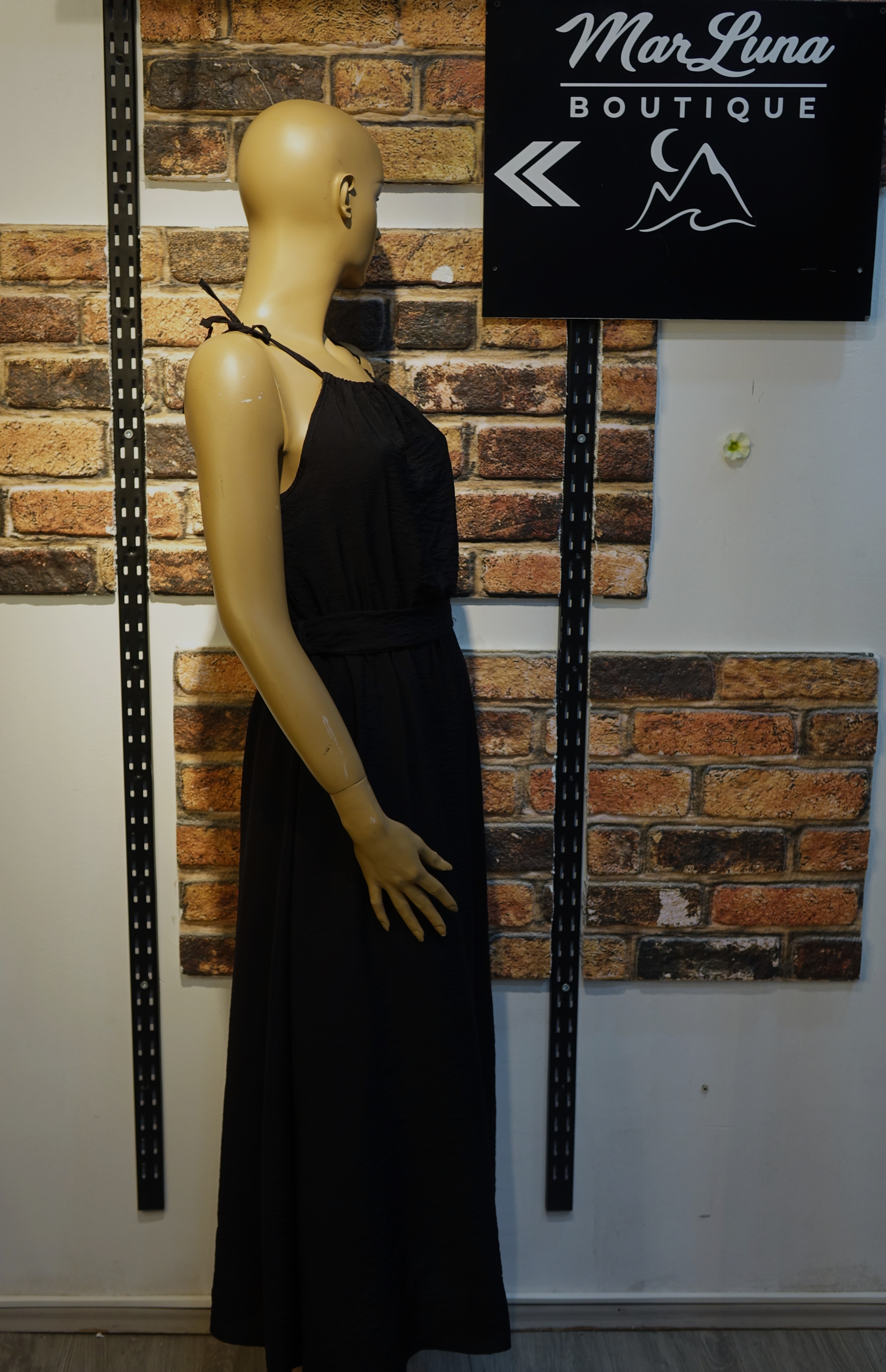 Siyah Askılı Uzun Kadın Elbise – Bel Kuşaklı Rahat Kesim Yazlık Maxi Elbise | MarLuna