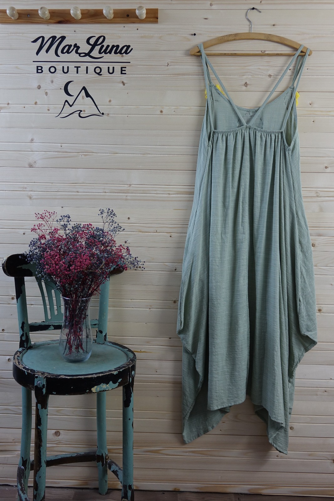 Ada Yeşili Baykuş Bohem Elbise