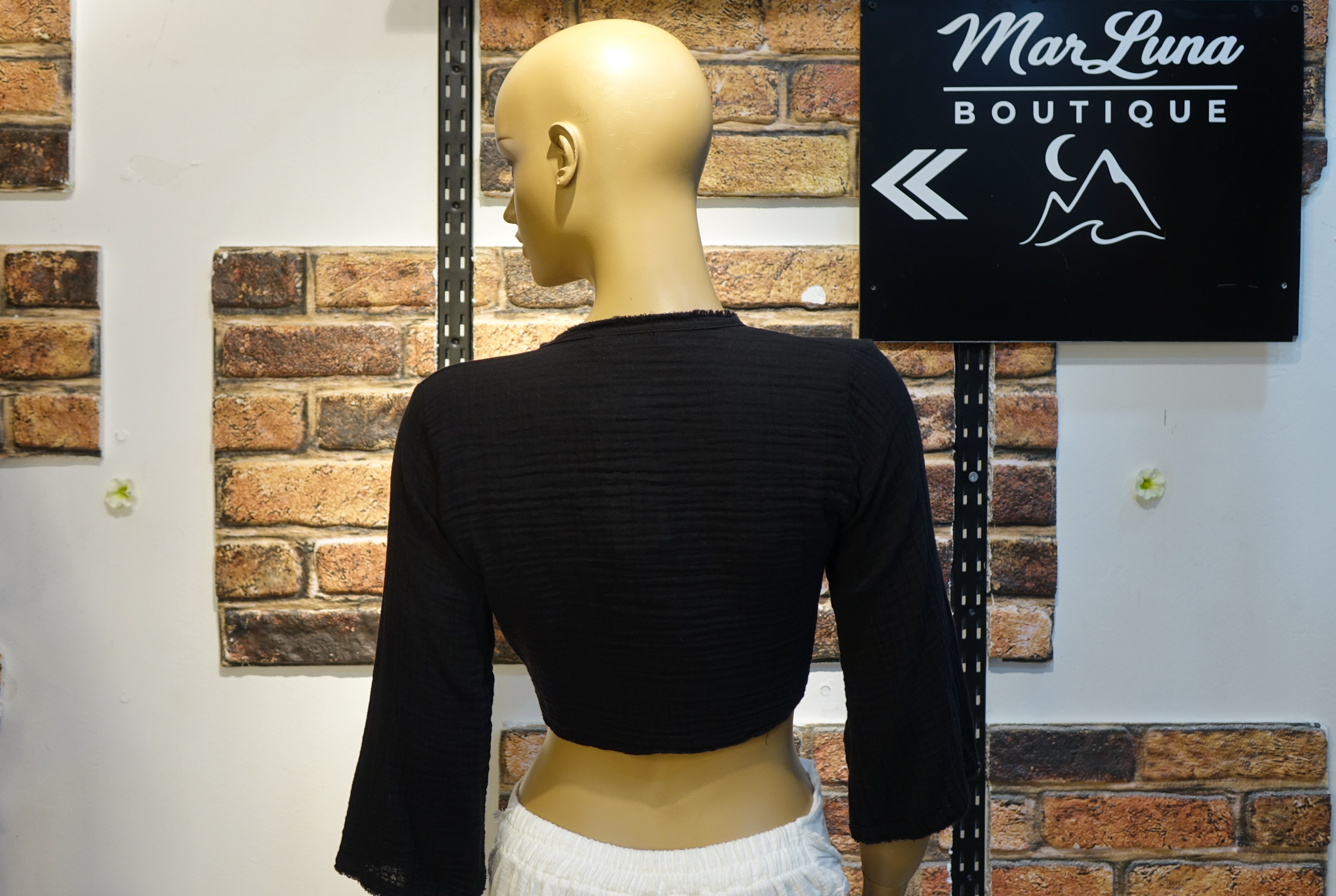 Siyah Kadın Bağlamalı Crop Bluz – Bohem Yazlık Kadın Üst | MarLuna