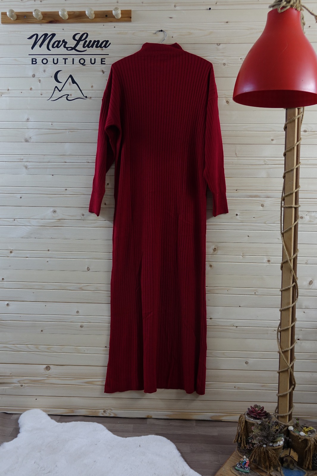 Kırmızı Uzun Triko Elbise – Yarım Boğaz Fermuarlı Kadın Triko Elbise | MarLuna