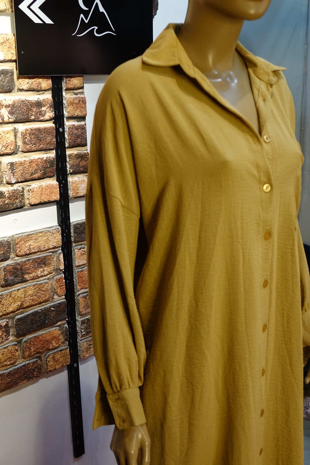 Toprak Tonlu Kadın Uzun Gömlek Elbise – Standart Beden