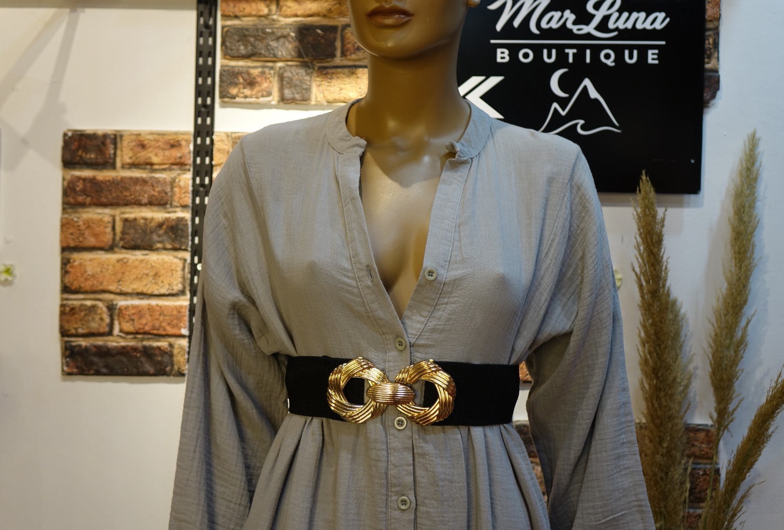 Taş Gri Tonlu Kadın Uzun Gömlek Elbise – Standart Beden