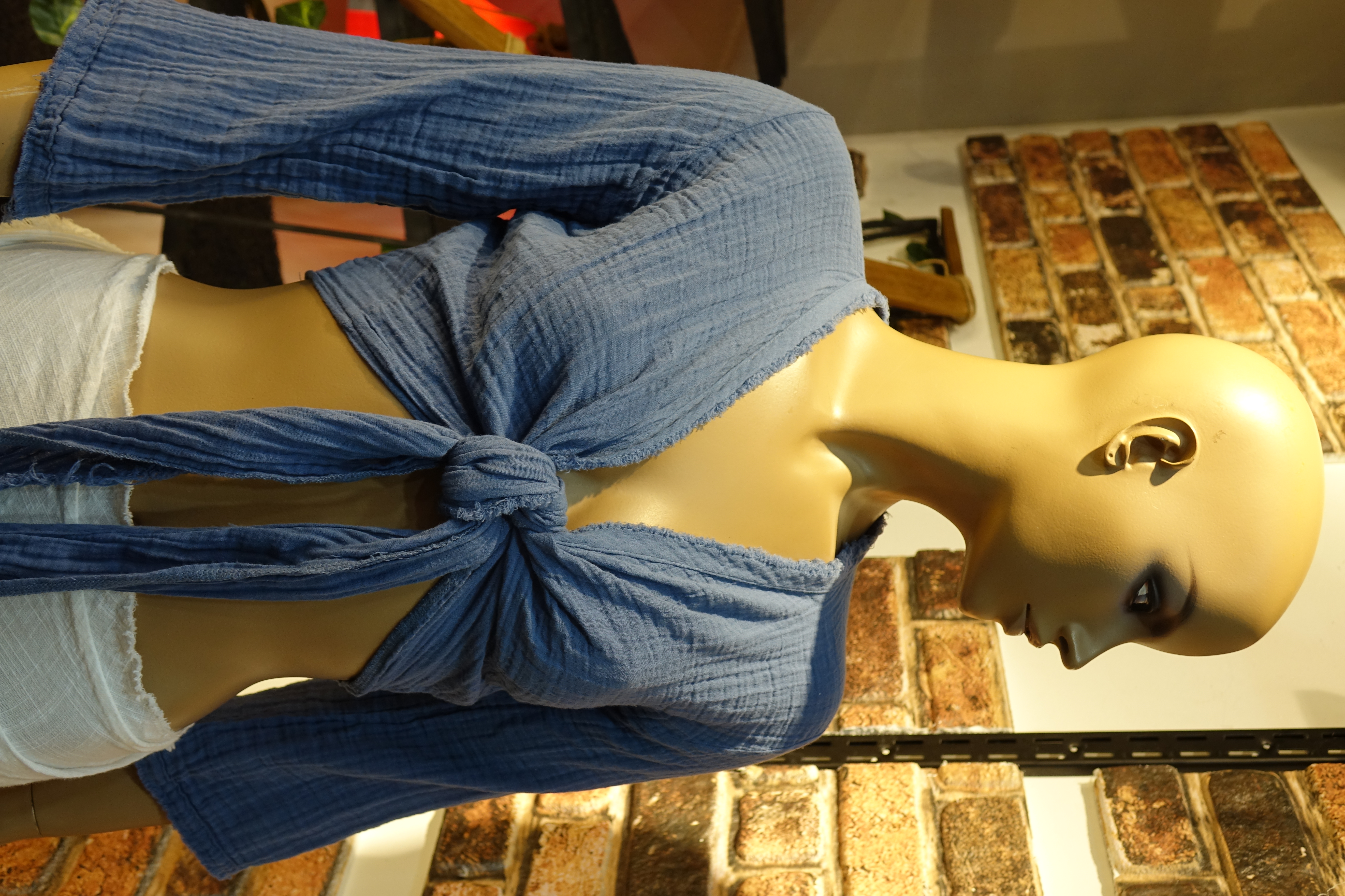 Mavi Kadın Bağlamalı Crop Bluz – Bohem Yazlık Kadın Üst | MarLuna