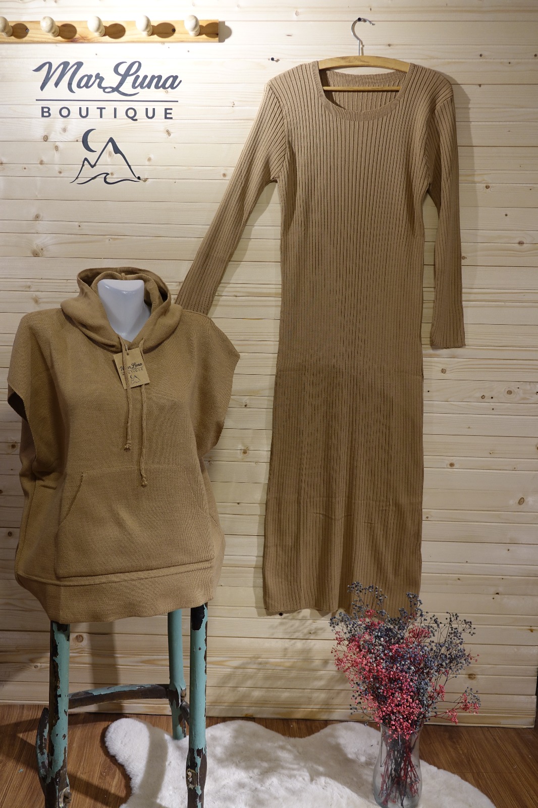 MarLuna Soft Touch Fit Rib Triko Maxi Elbise – Bej