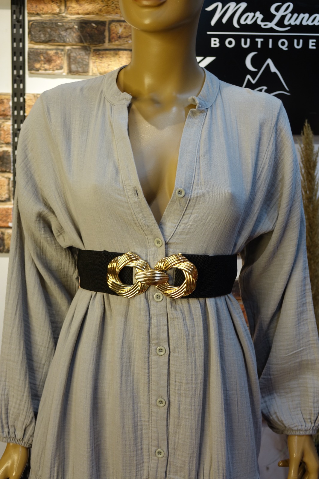 Taş Gri Tonlu Kadın Uzun Gömlek Elbise – Standart Beden