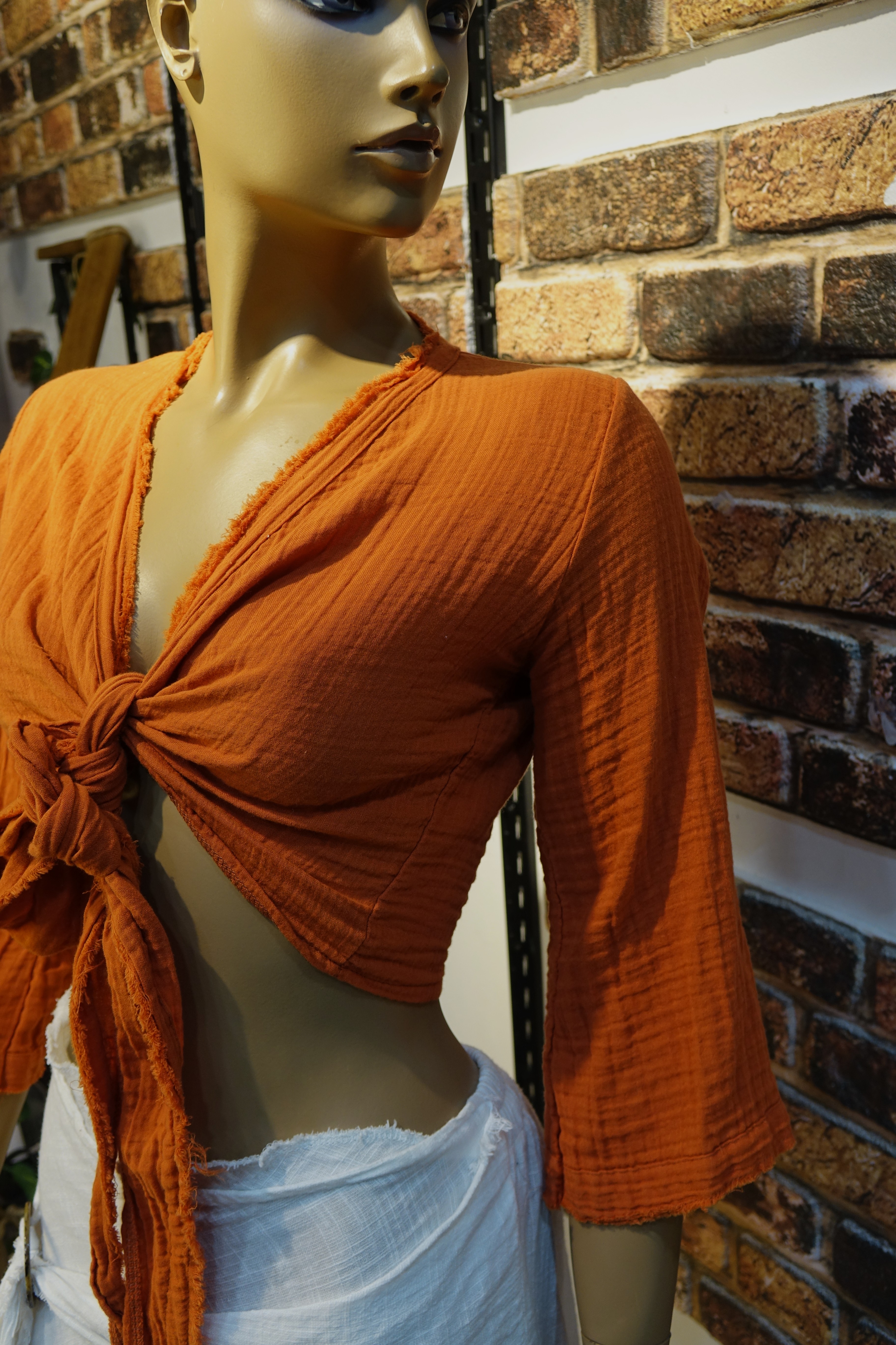 Kiremit Kadın Bağlama Detaylı Crop Bluz – Bohem Yazlık Kadın Üst | MarLuna