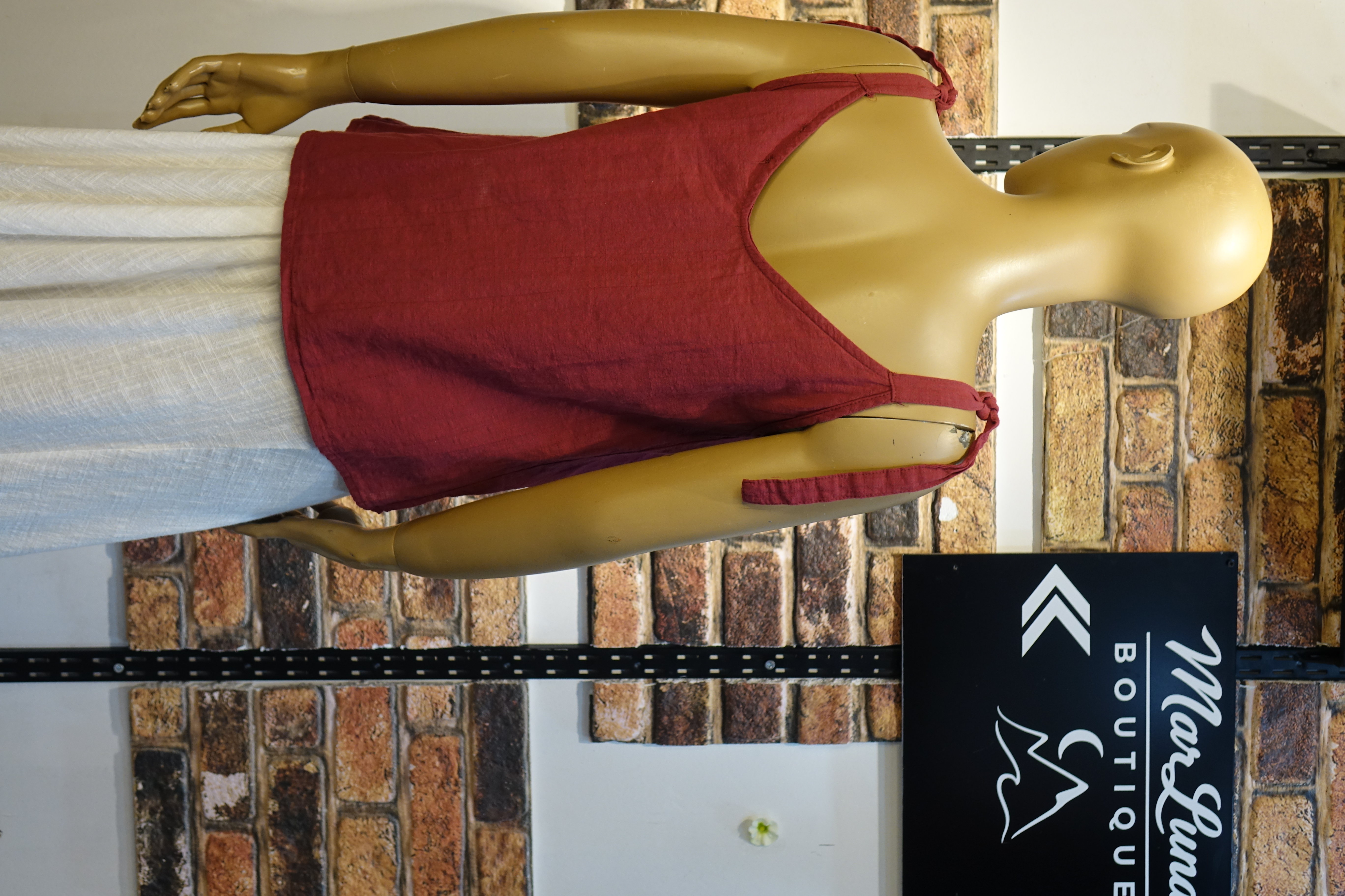 Kiremit Kırmızı Askılı Düğmeli Kadın Bluz – Yazlık Rahat Bohem Kadın Üst | MarLuna